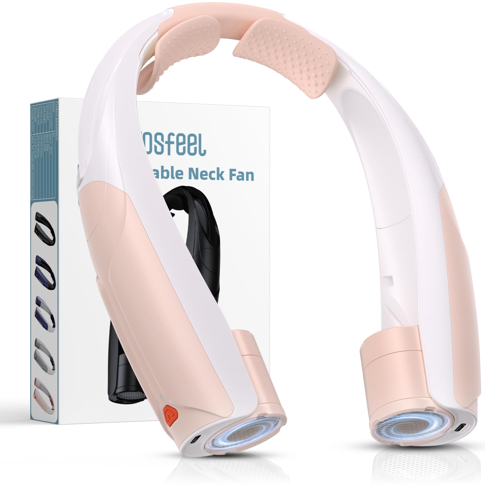 VOSFEEL Outdoor Neck Fan 8000RPM Hurricane Wind, Portable Personal Fan Rechargeable, Proven Battery 20Hrs, 6 Adjustable Cooling 