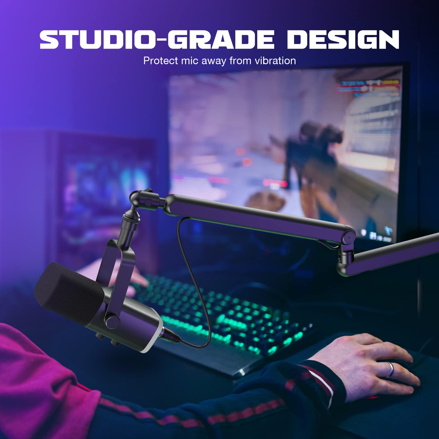 Fifine Microphone Boom Arm, Low Profile Adjustable Stick Microphone Arm Stand With Desk Mount Clamp, Screw Adapter, Cable Manage