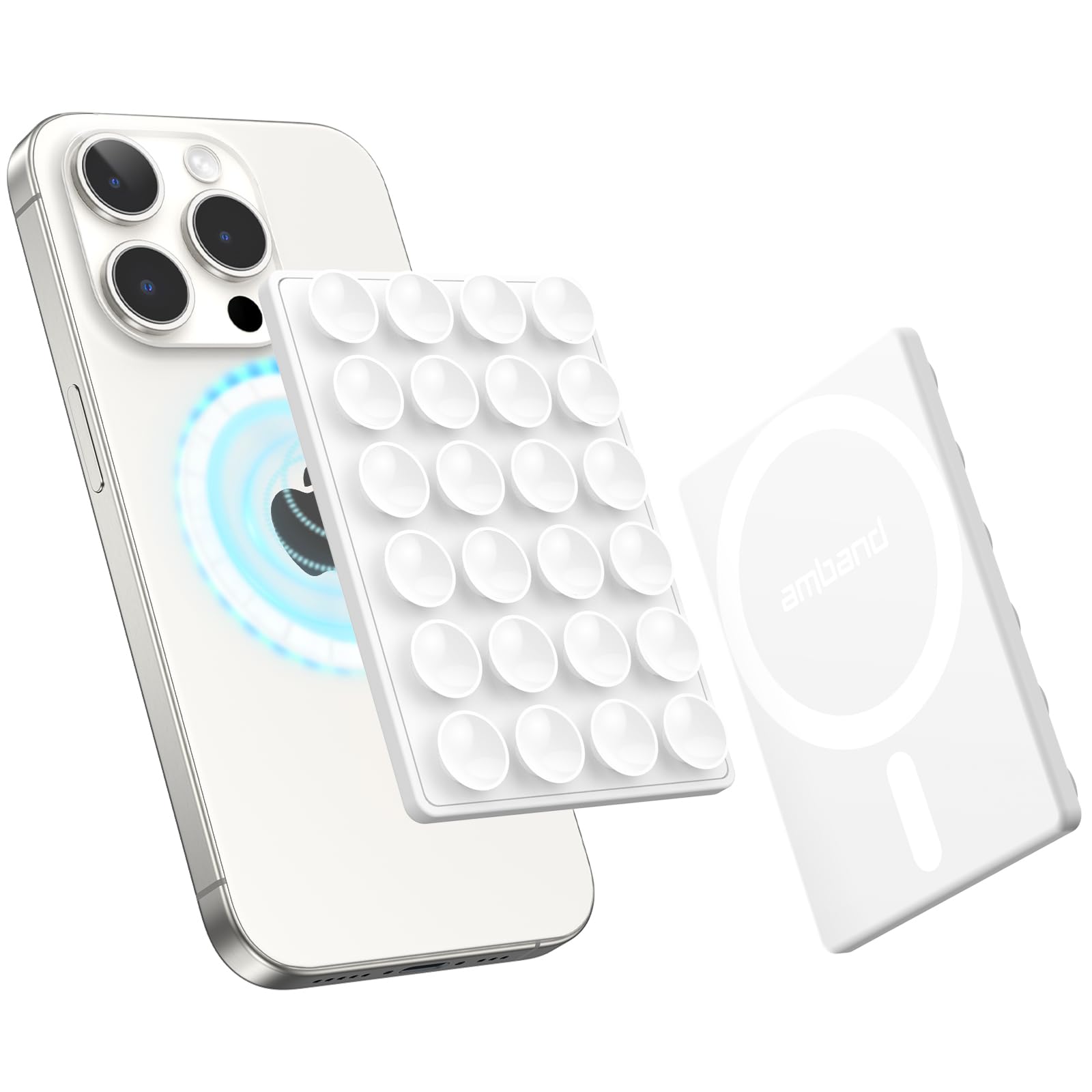 Amband Magnetic Suction Mirror Window Phone Holder, Sticky Grip Double Sided Mount For Iphone, Gym Bathroom Kitchen, Hands-Free 