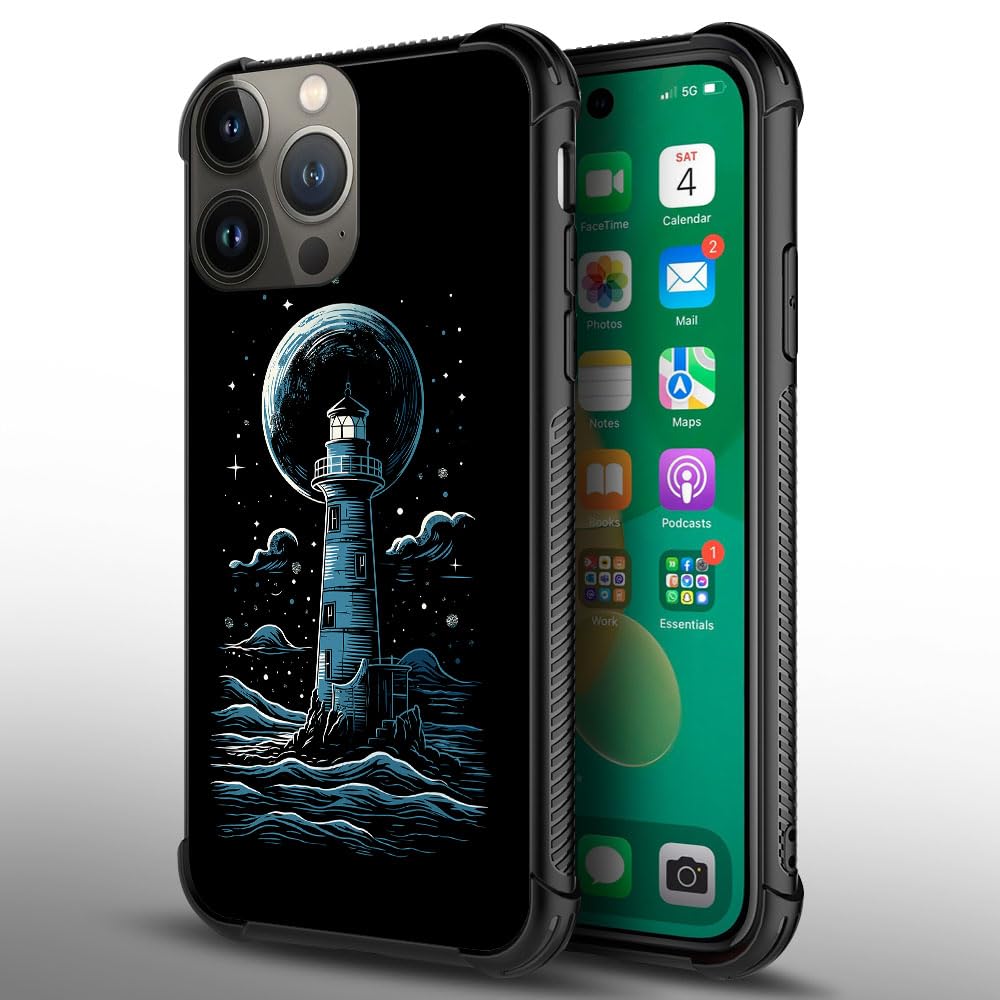 CARLOCA Phone Case Compatible iPhone 13 Mini Shockproof Polycarbonate Cosmic Space Lighthouse