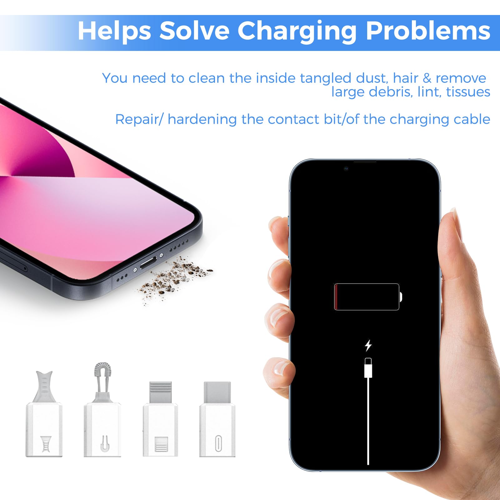 Jiateums Iphone Charging Port Cleaning Tool,Usb C Cleaning Kit For Cell Phone Airpod, Repair Kit For Laptop Pc Data Cable (White