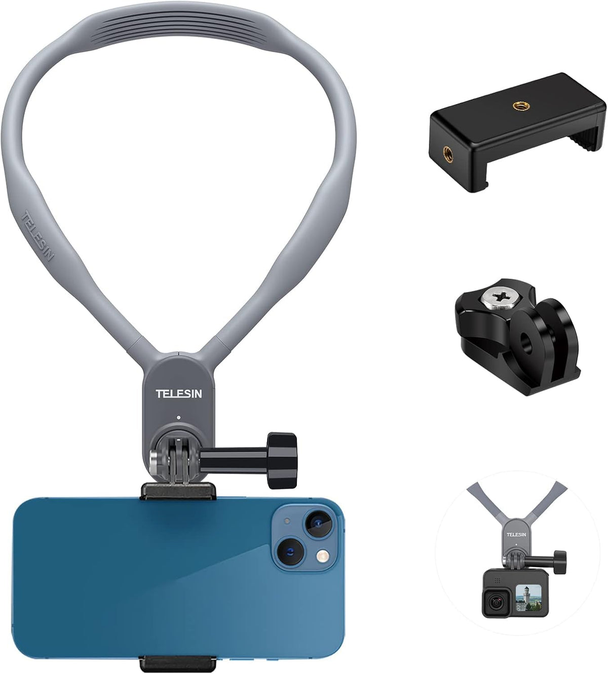 Telesin Plus Magnetic Neck Mount With Phone Holder, Necklace Lanyard Strap Chest Head Pov For Gopro 12 11 10 9 8 Insta360 X3 X4 Ace Pro Go3 Dji Action 3 4 Osmo Pocket 3 Bike Motorcycle Accessories