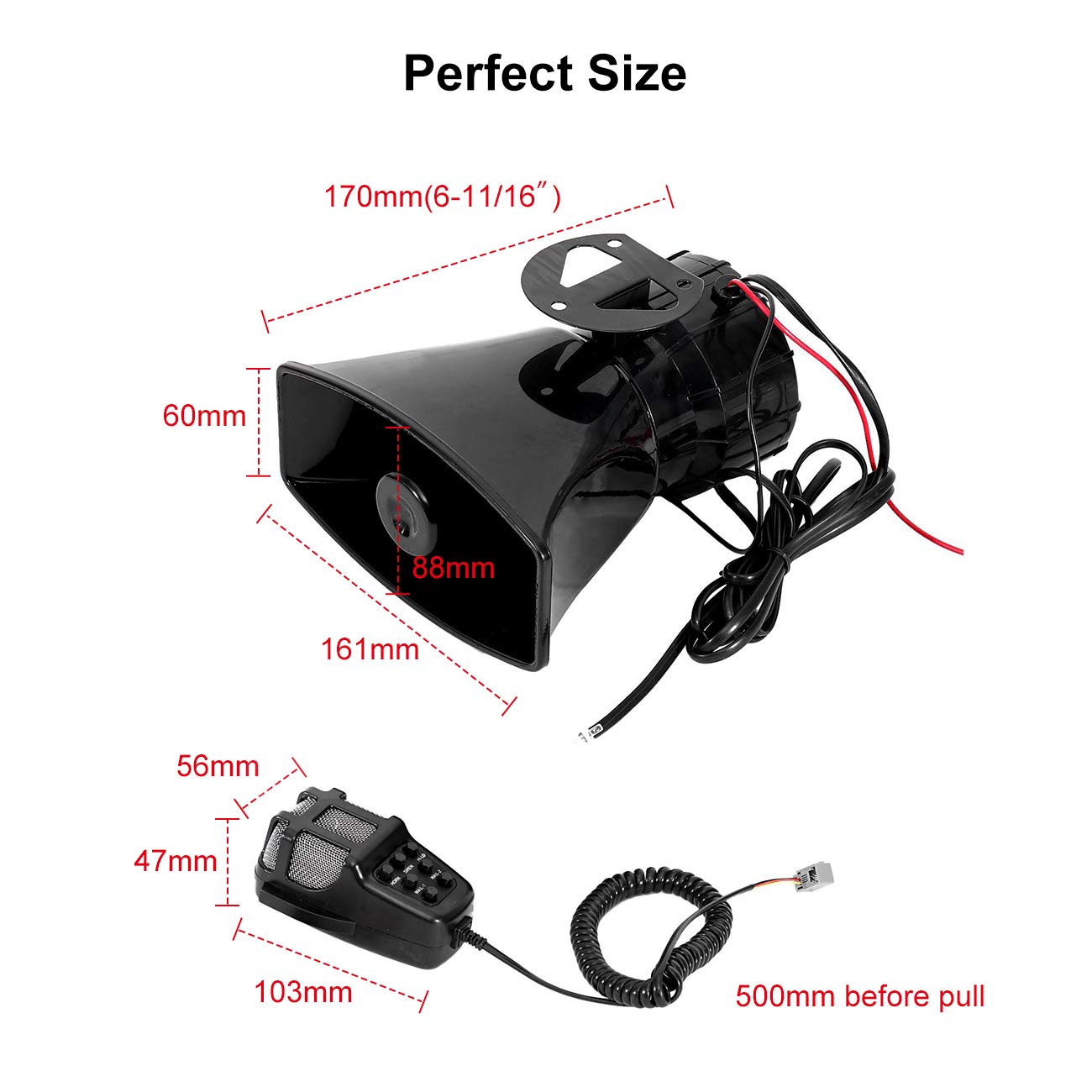 Partol Car Pa System Truck Siren Horn 7 Tone Sound With Mic Pa Speaker Vehicle Siren Megaphone Speaker 100W 12V Emergency Sound Amplifier With Microphone Police Fire Ambulance Hooter Traffic Sound