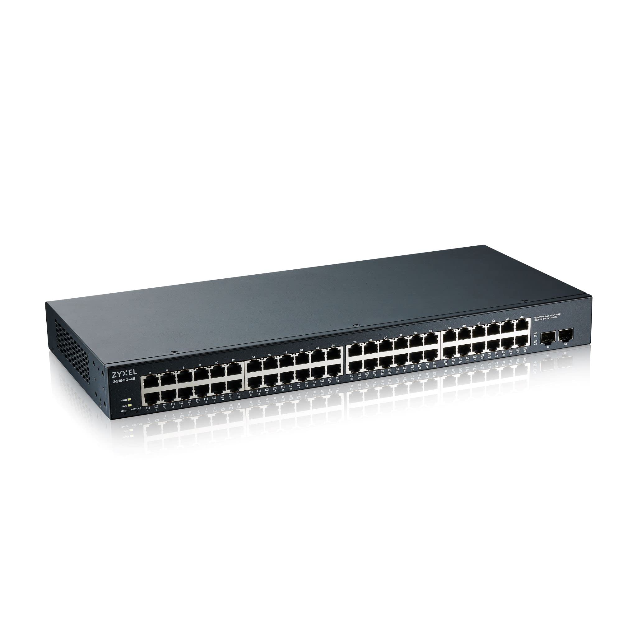 ZYXEL 48-Port Gigabit Ethernet Smart Switch (GS1900-48) - Managed, Rackmount, Limited Lifetime Protection
