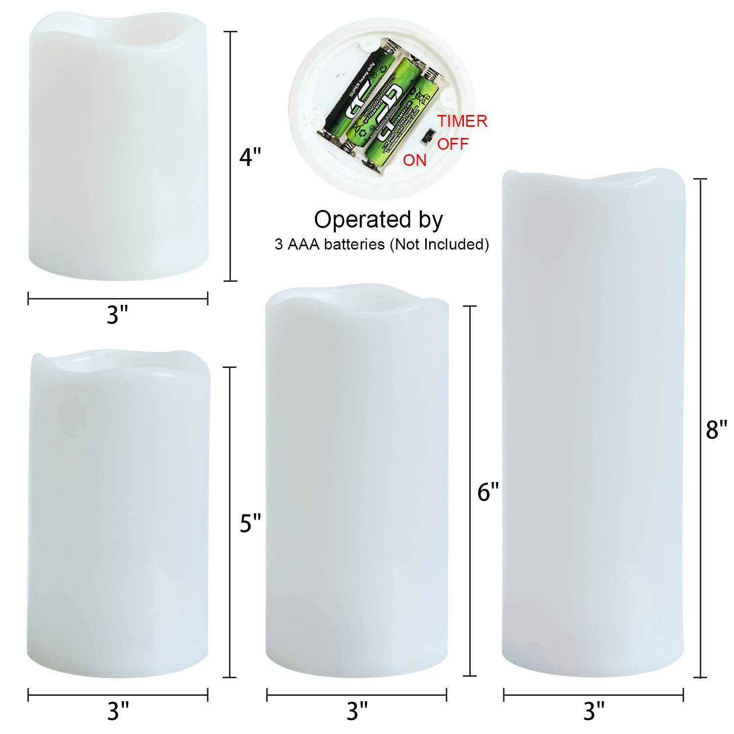 Eldnacele Waterproof Flameless Flickering Candles With 6 Hours Timer, Indoor Outdoor White Led Plastic Battery Operated Pillar C