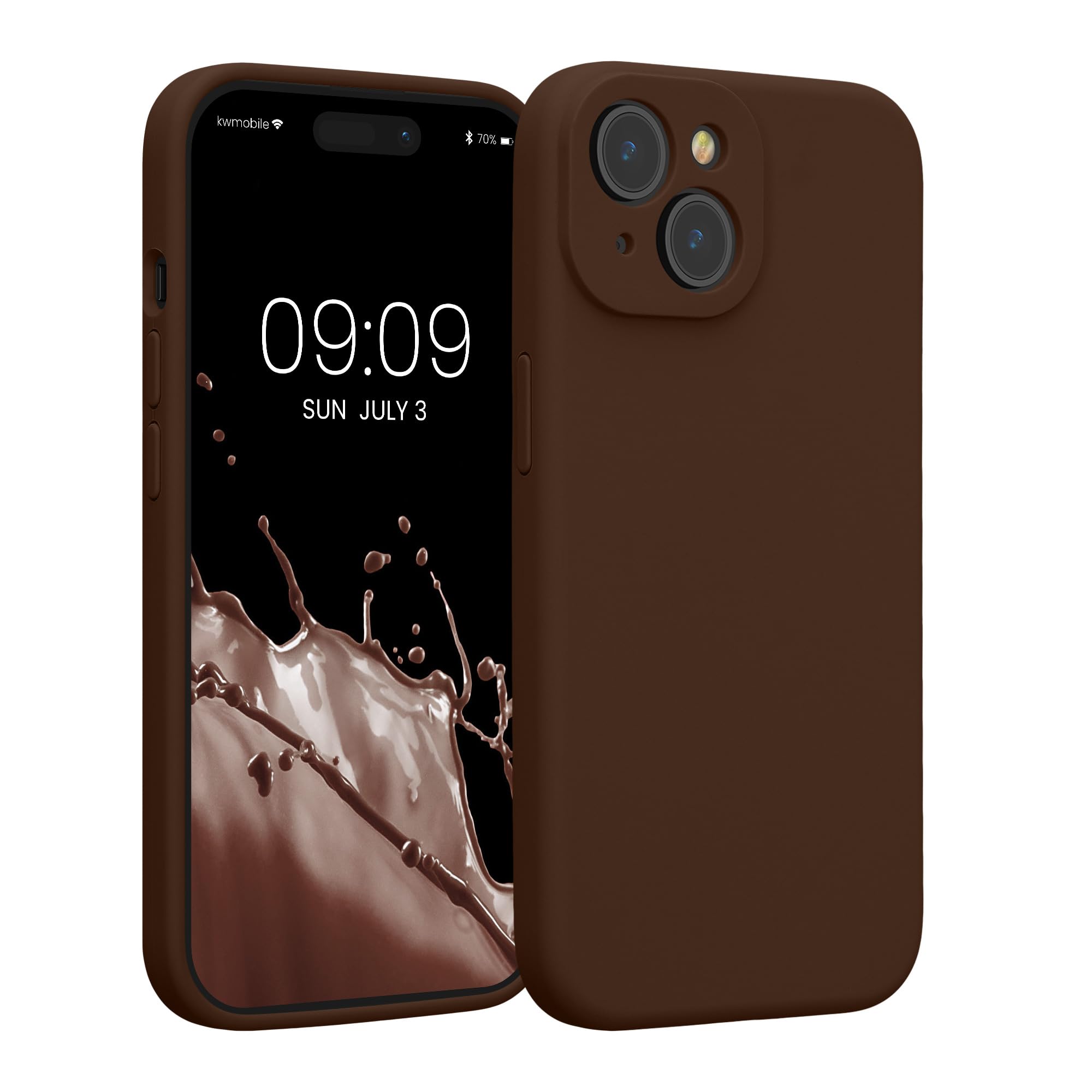 kwmobile Case Compatible with Apple iPhone 15 Case - Slim TPU Silicone Phone Cover - Soft Touch Finish - Chocolate