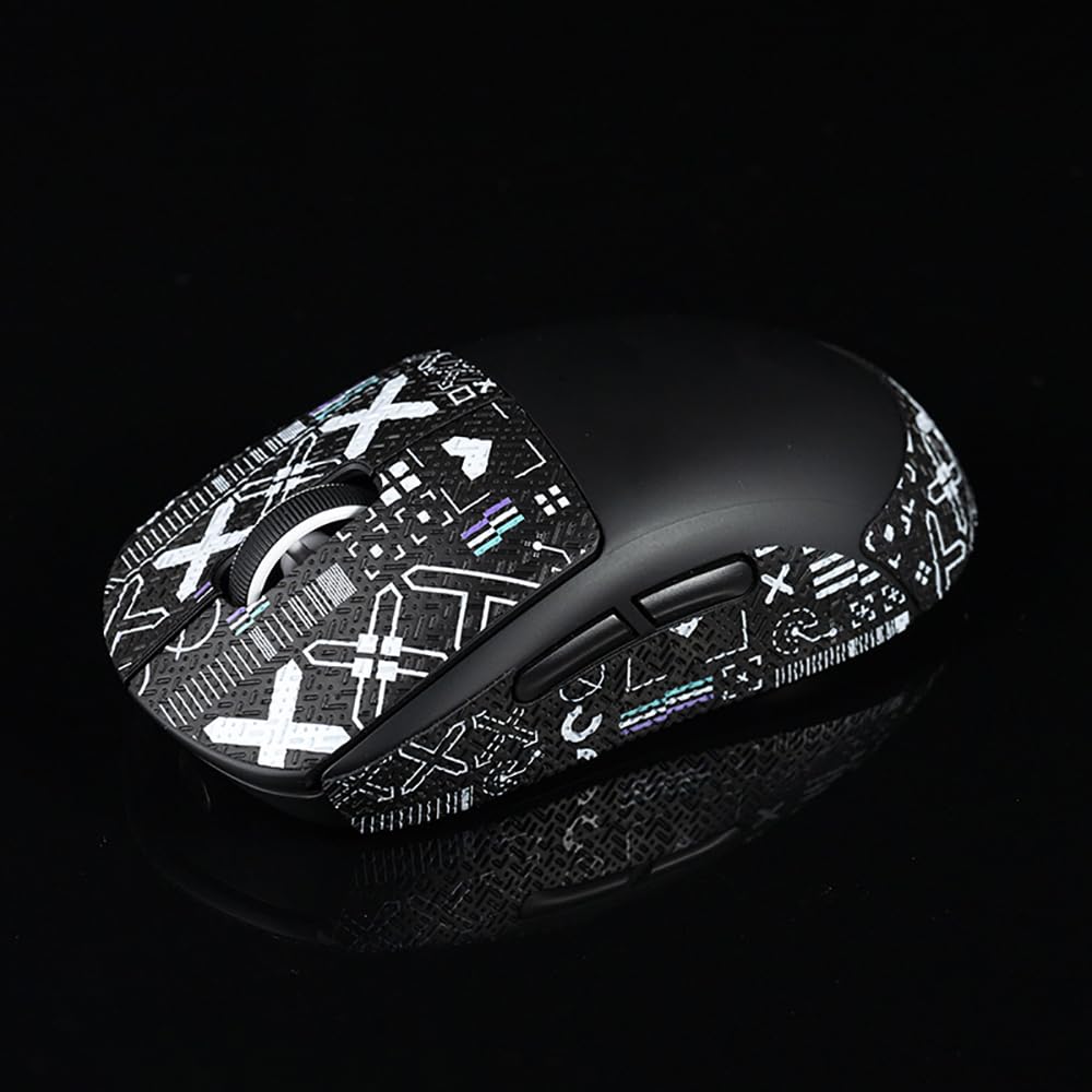 Hokeyio Mouse Grips For Logitech G Pro X Superlight Non Slip Suck Sweat Pre Cut Without Mouse Printstream Black White 0.5Mm