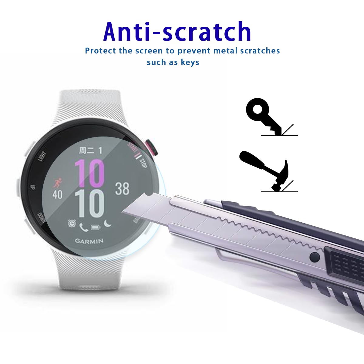 Screen Protector For Garmin Forerunner 55 45 45S Smartwatch Tempered Glass Film, 9H Hardness,Anti-Scratch,High Definition,Bubble