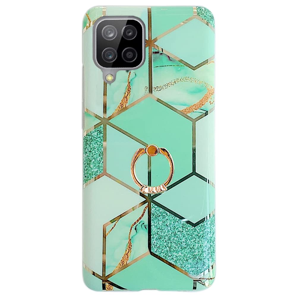 Qokey Compatible For Samsung Galaxy A12 Case, Bling Cute For Women Girls With 360 Degree Rotating Ring Kickstand Soft Tpu Shockp