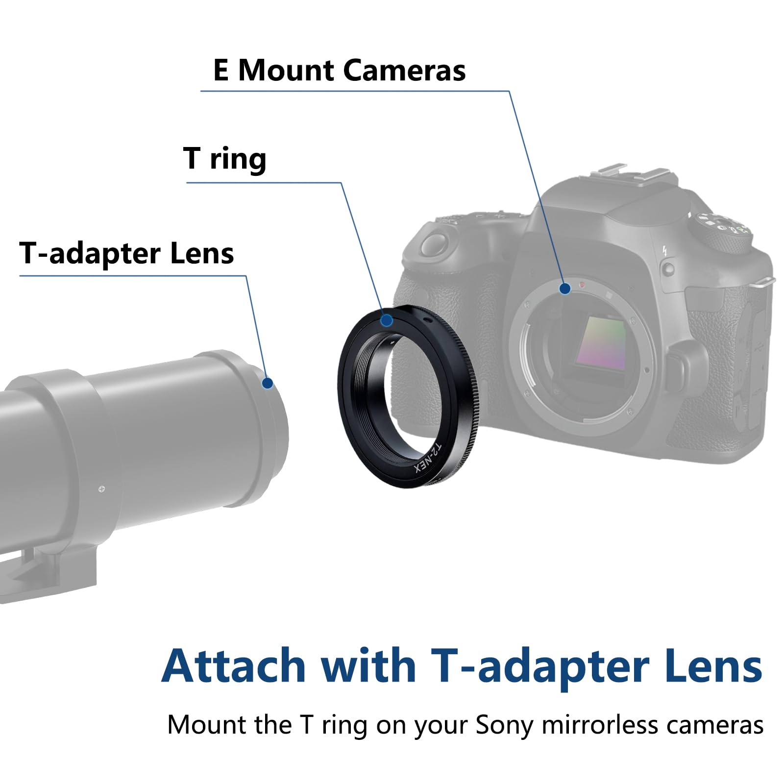 Lightdow T/T2 Mount Lens Adapter Ring For Sony A9, A7S Ii, A7R Ii, A7S, A7R, A7 Ii, A7, Nex 7, Nex 6, Nex 5, Nex 5N, Nex 5R, Nex 5T, Nex 3, Nex C3, Nex F3, Nex 3N, A6500, A6300, A6000, A5100, A5000