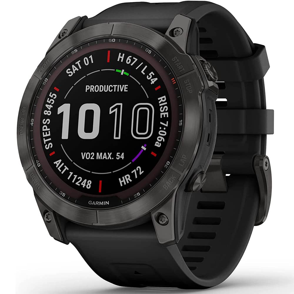 Garmin 010-02541-10 Fenix 7X Sapphire Solar Smartwatch - Carbon Gray Dlc Titanium With Black Band Bundle With Deco Gear Magnetic