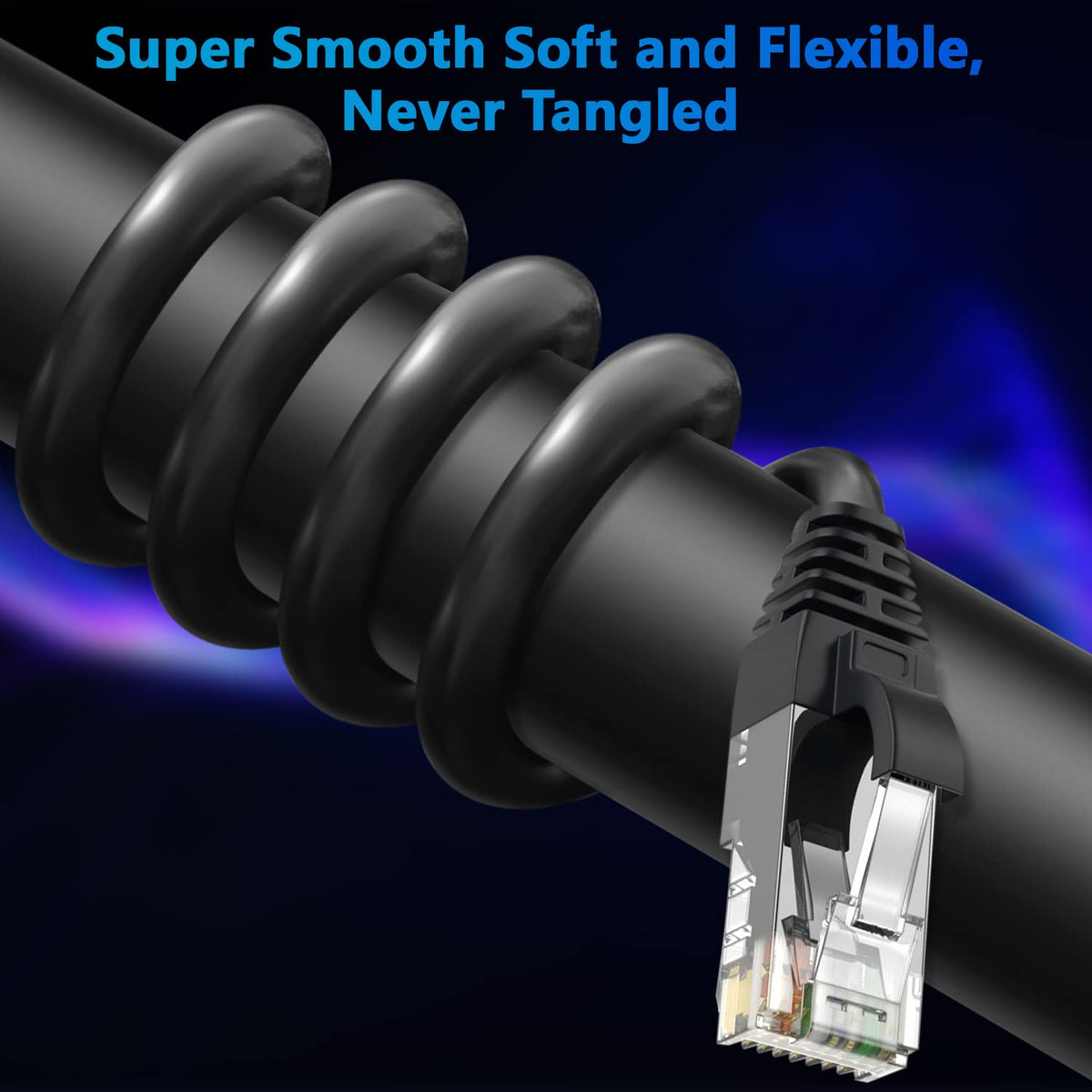 Adoreen Cat 6 Ethernet Cable 50 Ft Black, High Speed Long Internet Net ...