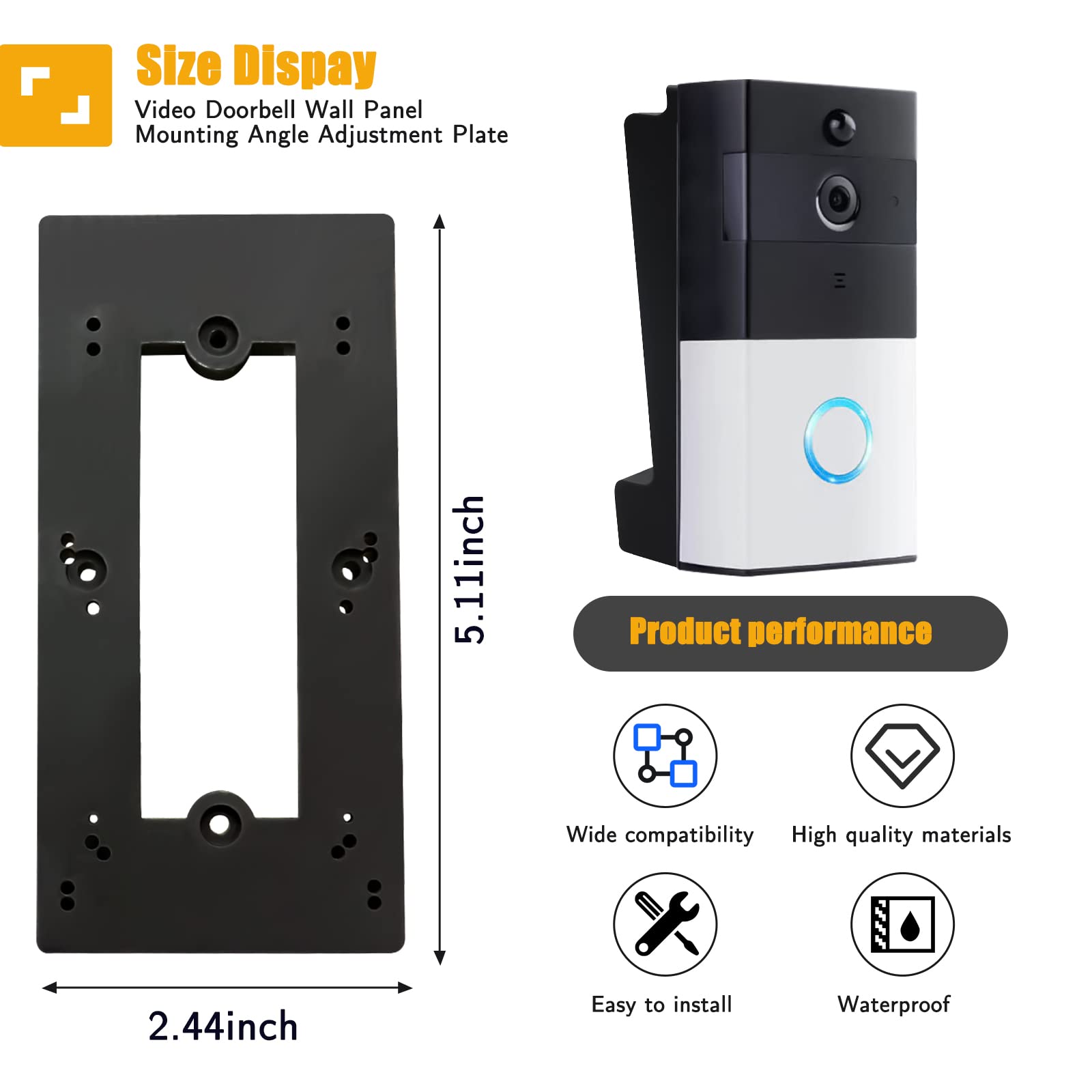 Wopuzr Vinyl Siding Angle Adjustment Mount Compatible With Video Doorbell/Video Doorbell 2,3,4,3Plus(4'' Standard Vinyl Siding O