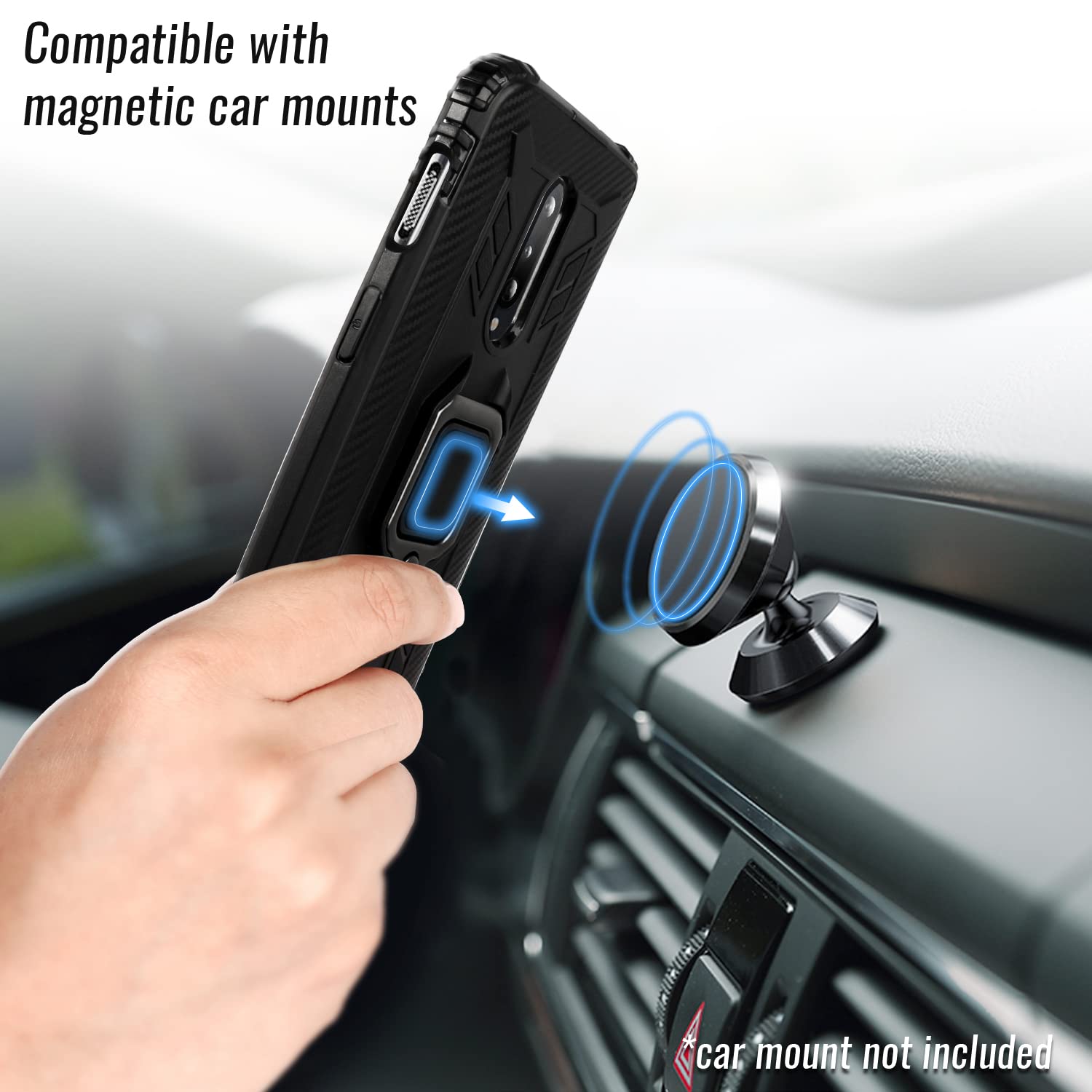 Shields Up OnePlus 8 Case - Carbon Fiber, Kickstand, Shockproof, Ultra Slim, Black, 10ft Drop Tested, Model CC-Kickstand-0001