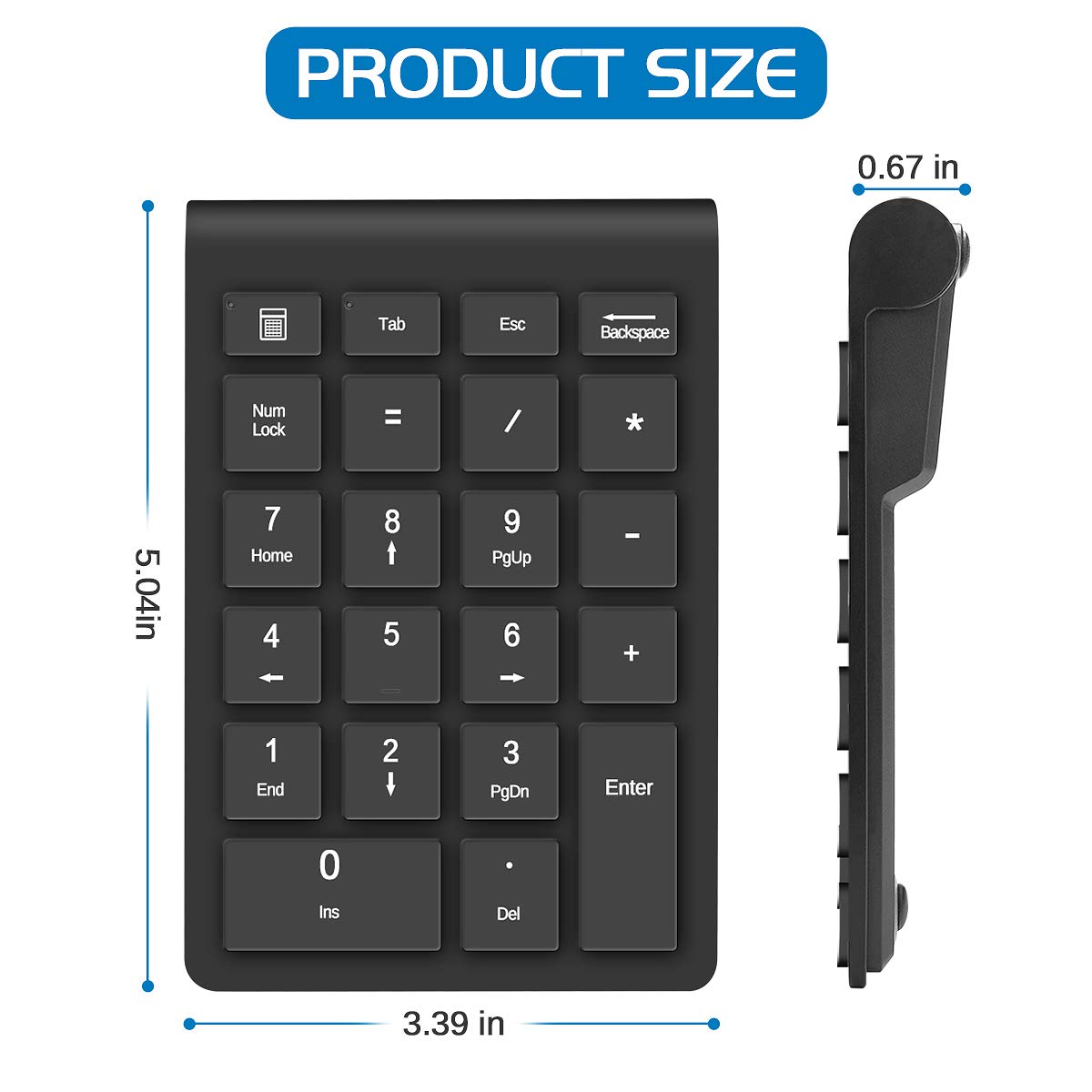 Foloda Wireless Number Pads, Numeric Keypad Numpad 22 Keys Portable 2.4 Ghz Financial Accounting Number Keyboard Extensions 10 Key For Laptop, Pc, Desktop, Surface Pro, Notebook