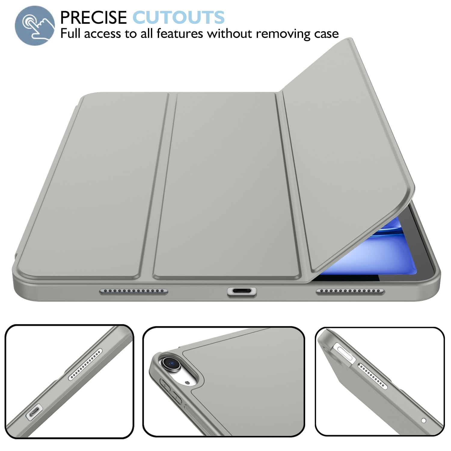 Imieet Ipad Air 11 Inch Case 2024 (6Th Generation), Ipad Air 5Th Generation Case 2022/4Th Generation Case 2020 10.9 Inch With Pencil Holder, Trifold Stand Smart Case(New Smoky Gray)