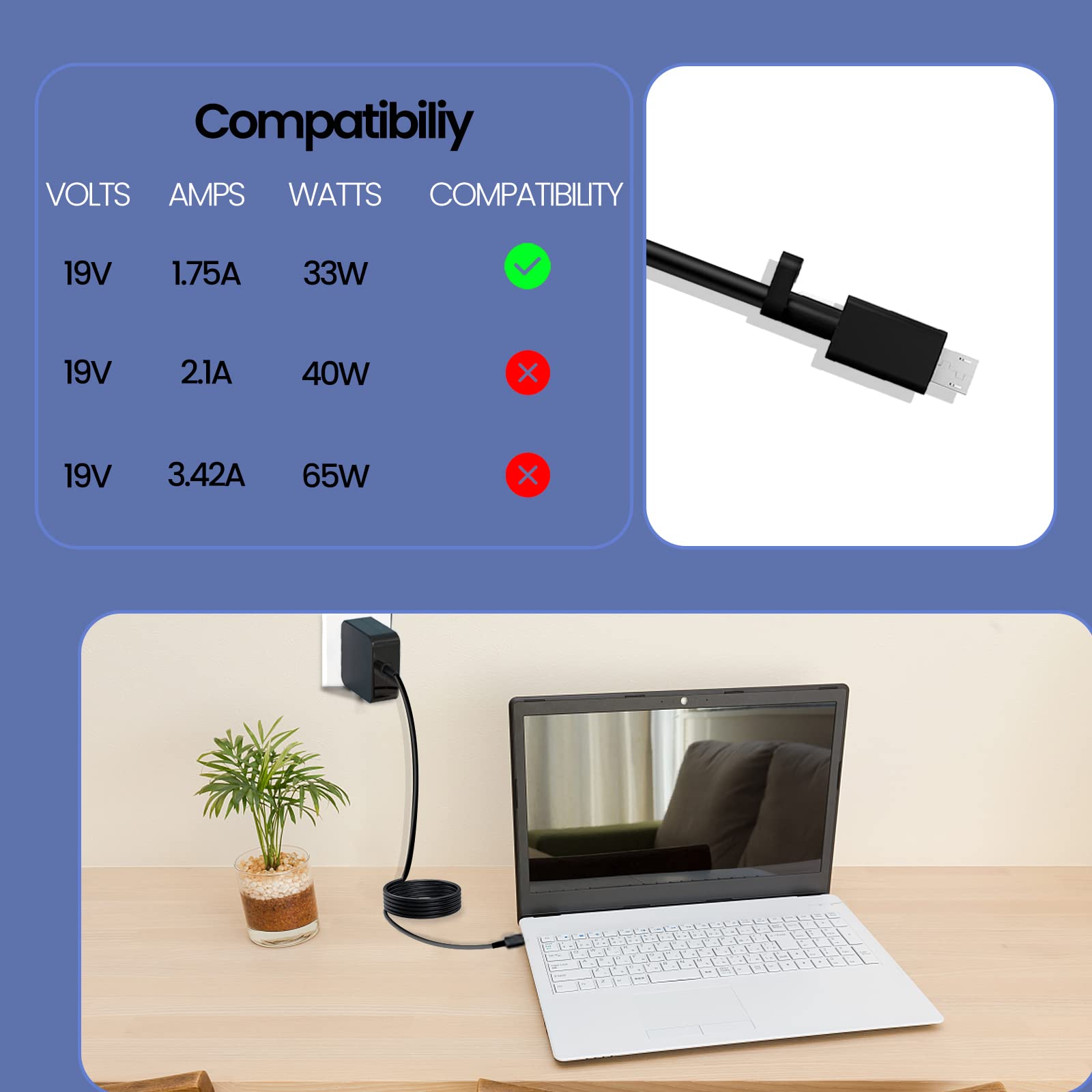 33W Laptop Charger Replacement For Asus Chromebook C201P C201 C201Pa C100Pa C100P C100 Eeebook X205T X205 X205Ta Vivobook E200H