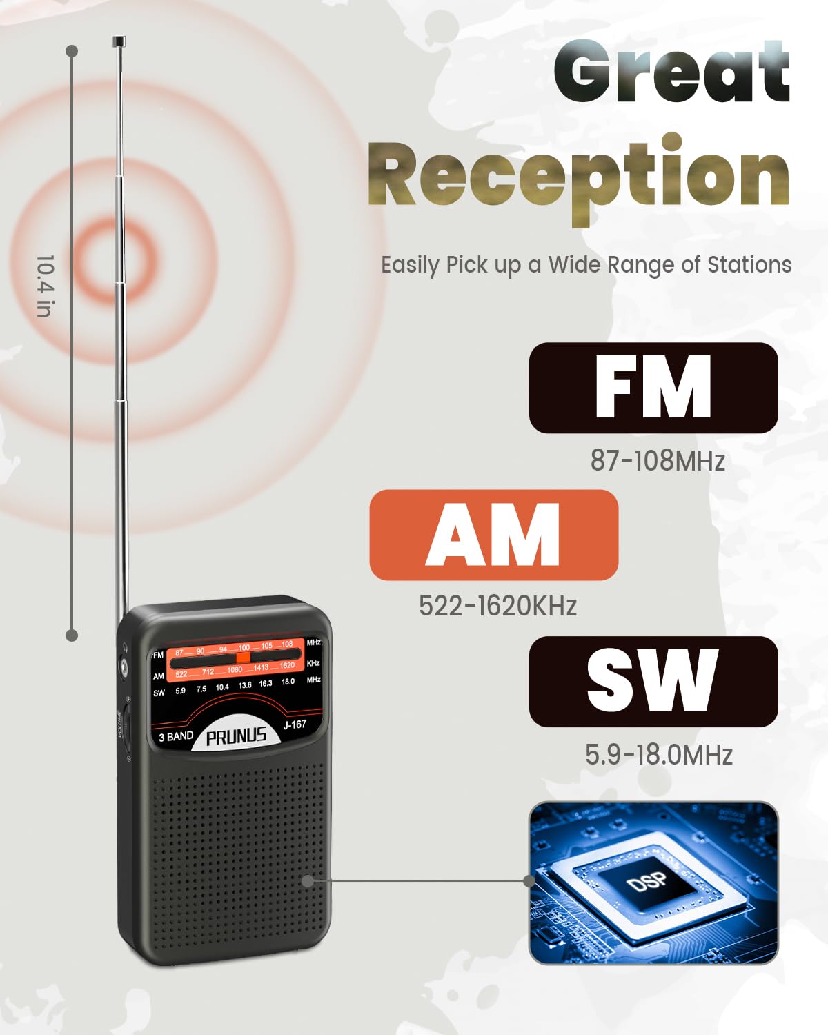 Prunus Portable Radio Am Fm With Usb Charging, Earphone Jack, Handheld Radios, Excellent Reception, Knob Easy To Use, Tansistor