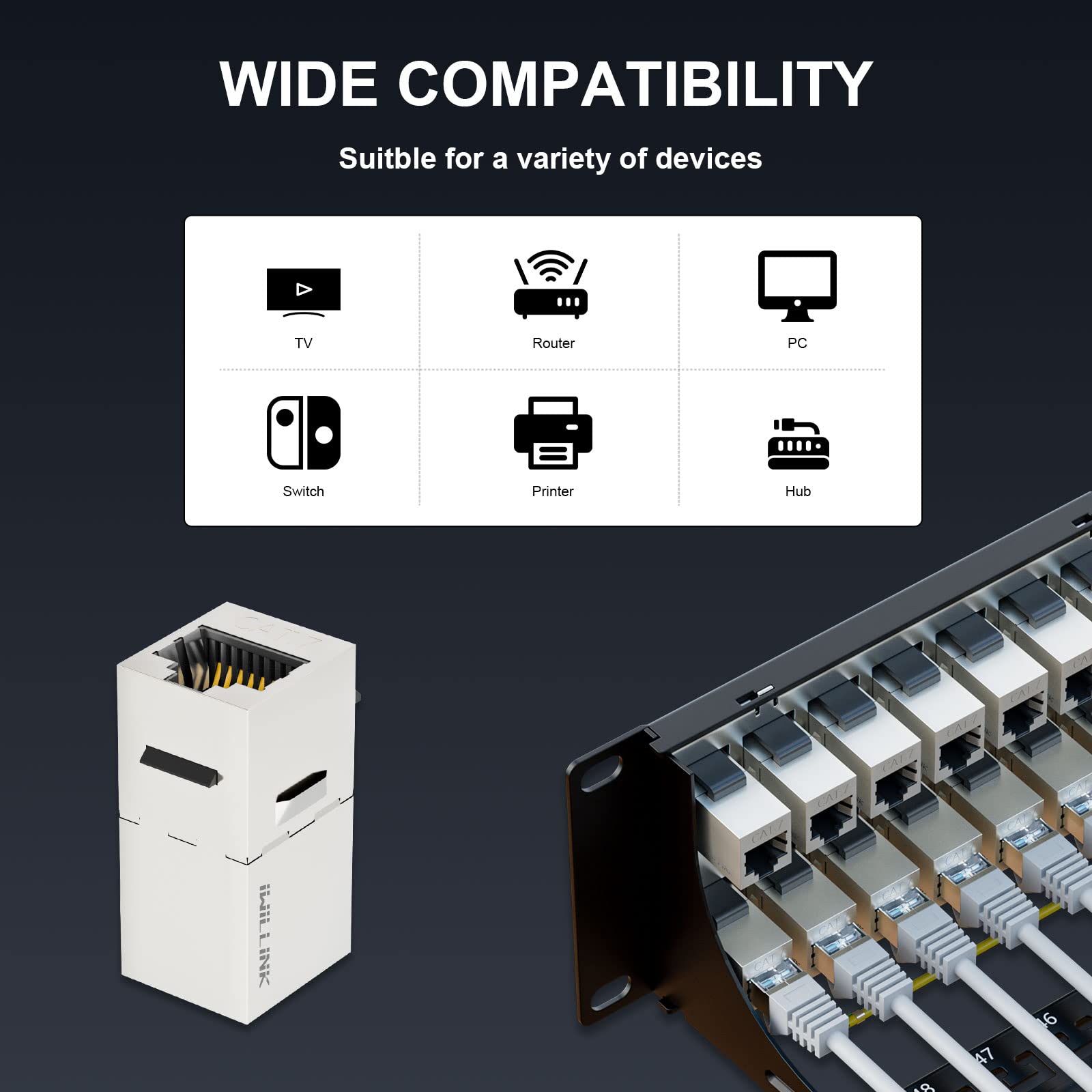 Iwillink 10Gbps Cat7 Patch Panel 48 Port, Rj45 Through Coupler 2U Patch Panel Stp Shielded 19 Inch With Back Bar, Wallmount Or R
