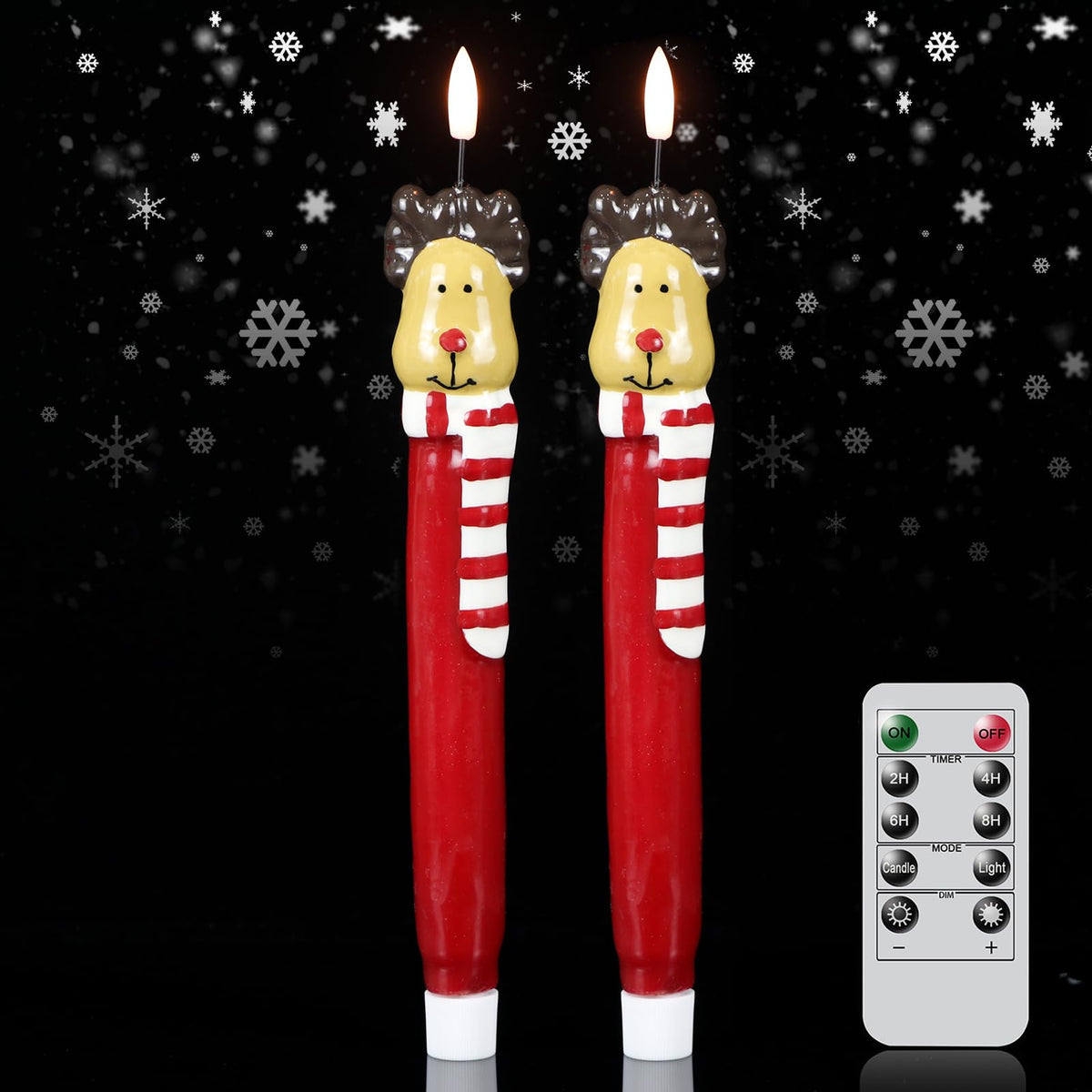 Kunswenn Christmas Flameless Taper Candles, Christmas Deer Led Taper Candles With Timer, 2 Pcs Christmas Deer Led Flameless Cand