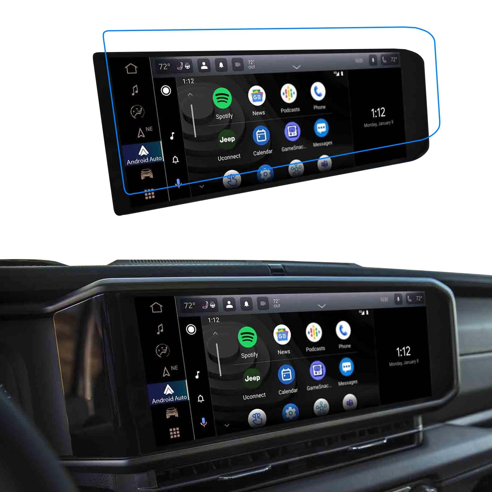 Gfjnfg For 2024 2025 Jeep Wrangler Screen Protector 12.3 Inch, For 2024 Wrangler Jl Gladiator Jt 4Xe Sport Rubicon Sahara Access