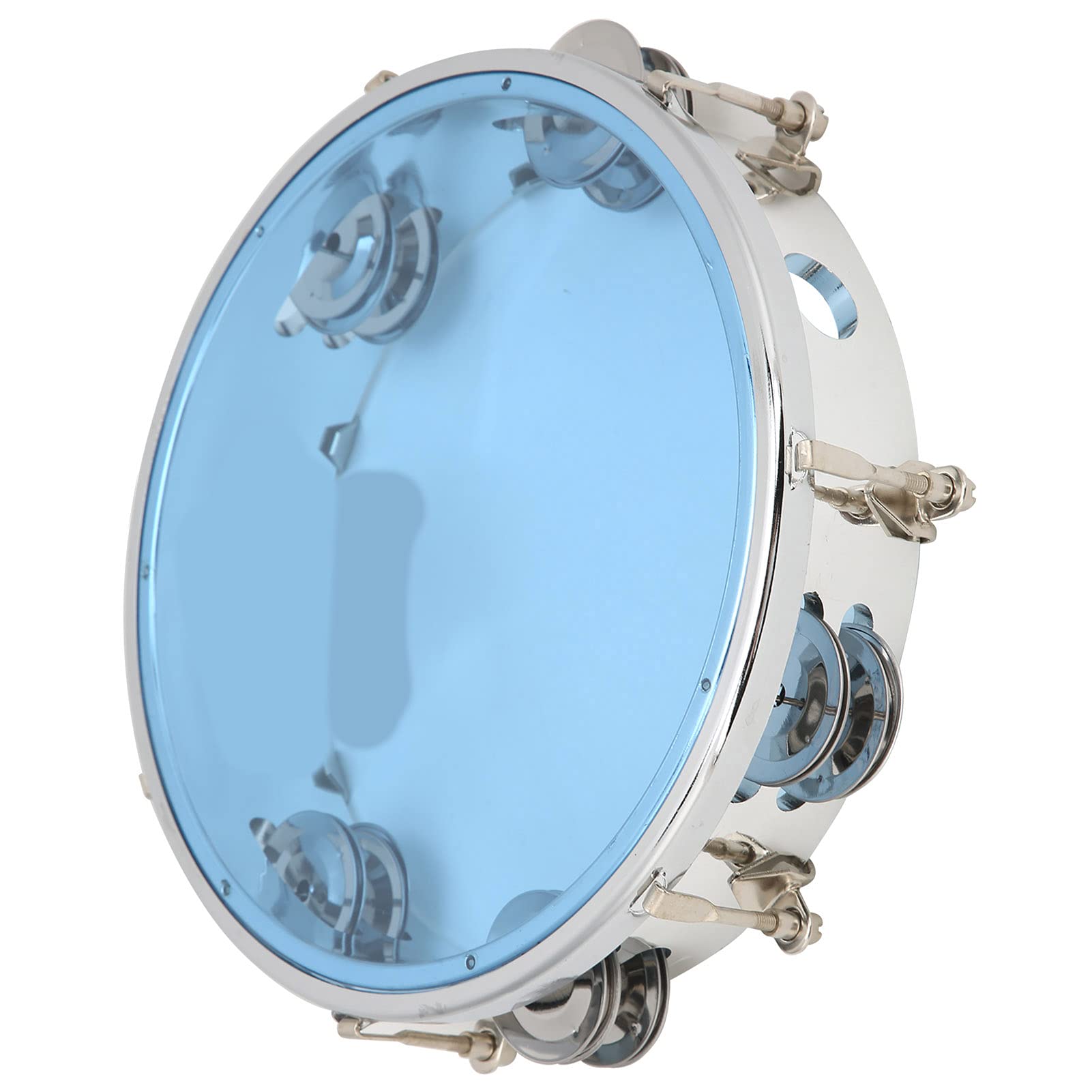 Tambourine, Less Vibration Crisp Sound Small Overtone Handheld Metal Bell Double Row Bells Drum for Percussion Teaching(blue)