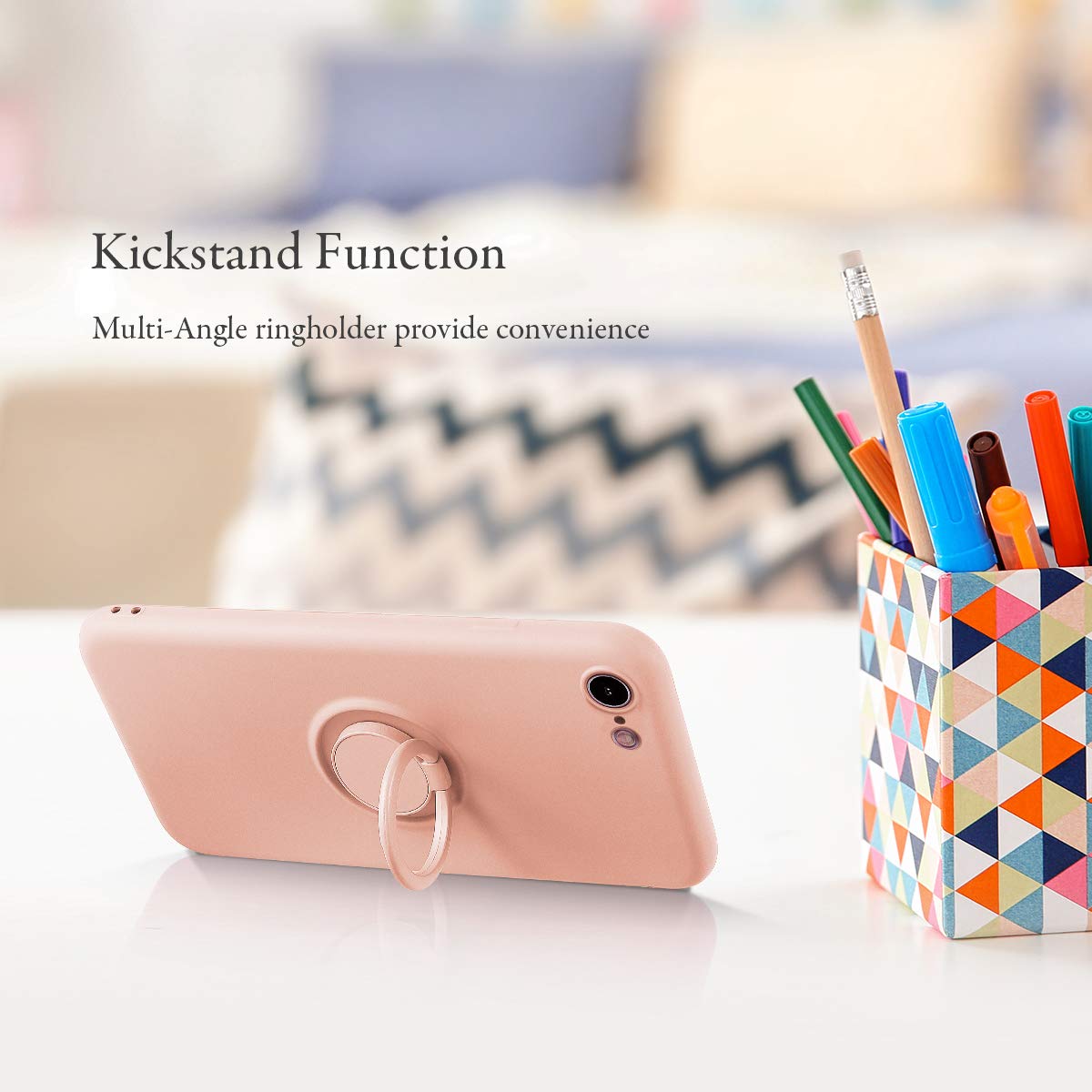 Ueebai Case For Iphone Se 2022 5G/Iphone 7/Iphone 8/Iphone Se 2020, Slim Liquid Silicone Phone Case With Ring Holder Kickstand H