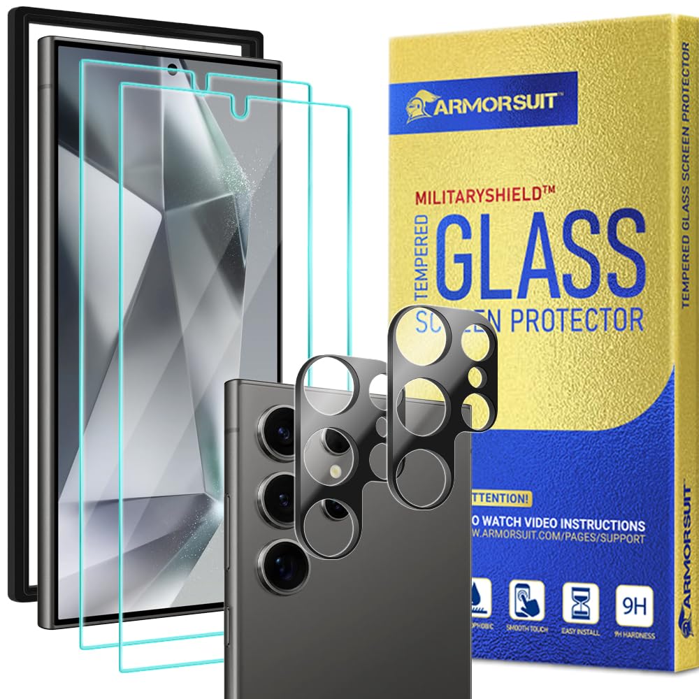 Armorsuit 2+2 Pack For Samsung Galaxy S24 Ultra 6.8'' Tempered Glass Screen Protector + Lens Protector Case Friendly 9H Military
