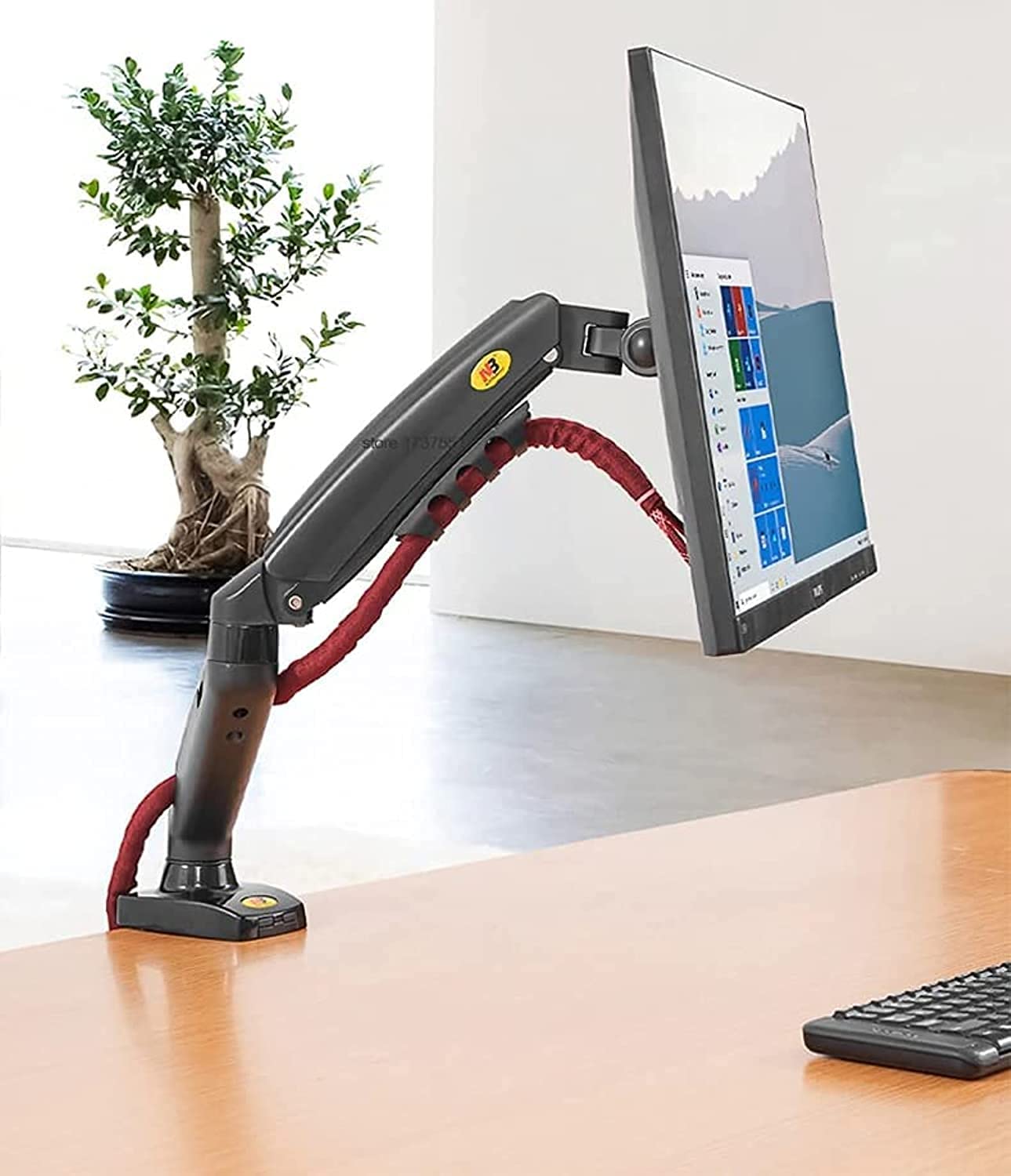 Gas Spring Monitor Arm Mount, Height Adjustable Up To 26 Cm, Vesa 75X75/100X100 Compatible, 9 Kg Weight Capacity, 360 Rotation F