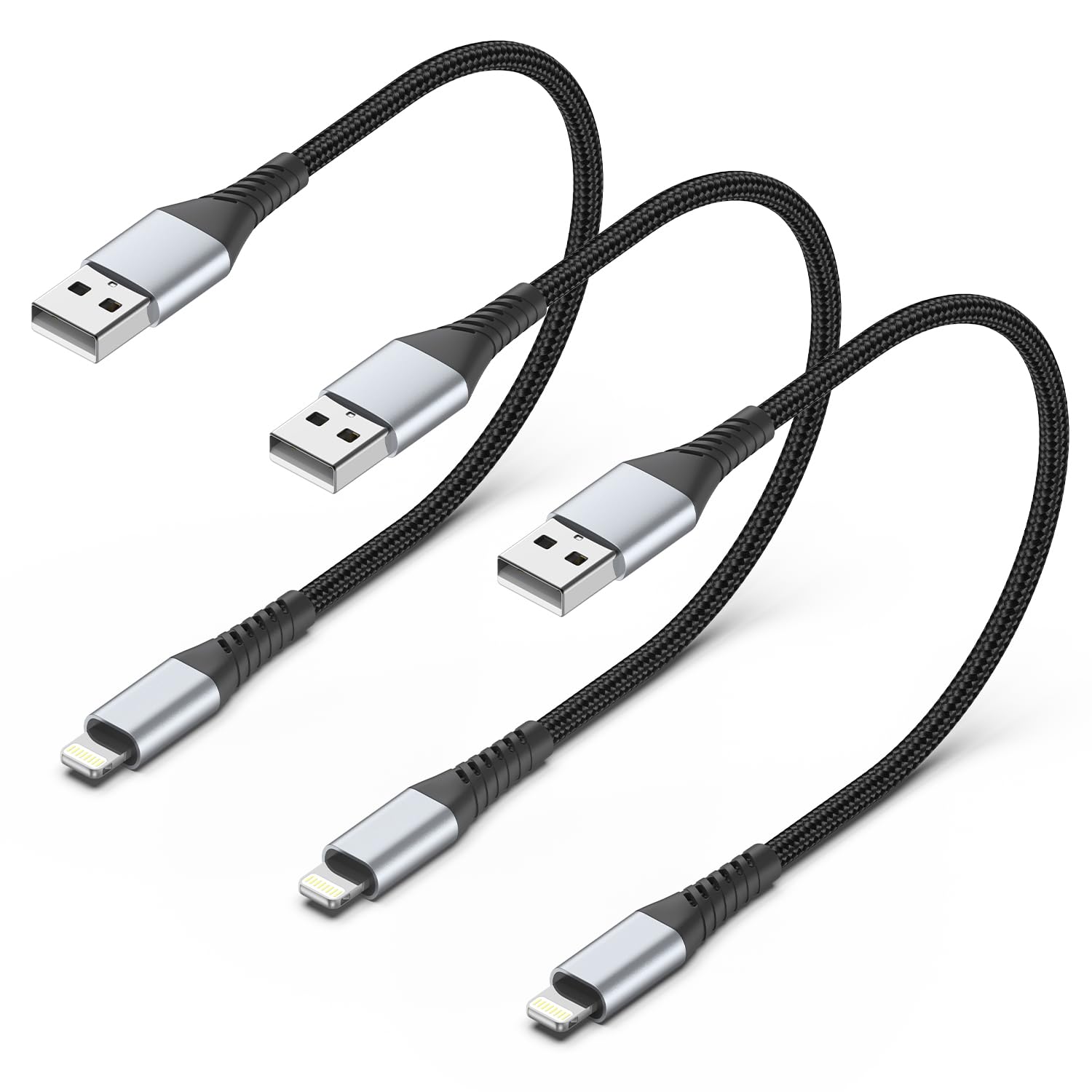 1Ft Short Iphone Charging Cable, 3 Pack Usb To Lightning Cable 1 Foot Iphone Charger Cord Fast Charging Braided For Apple Iphone