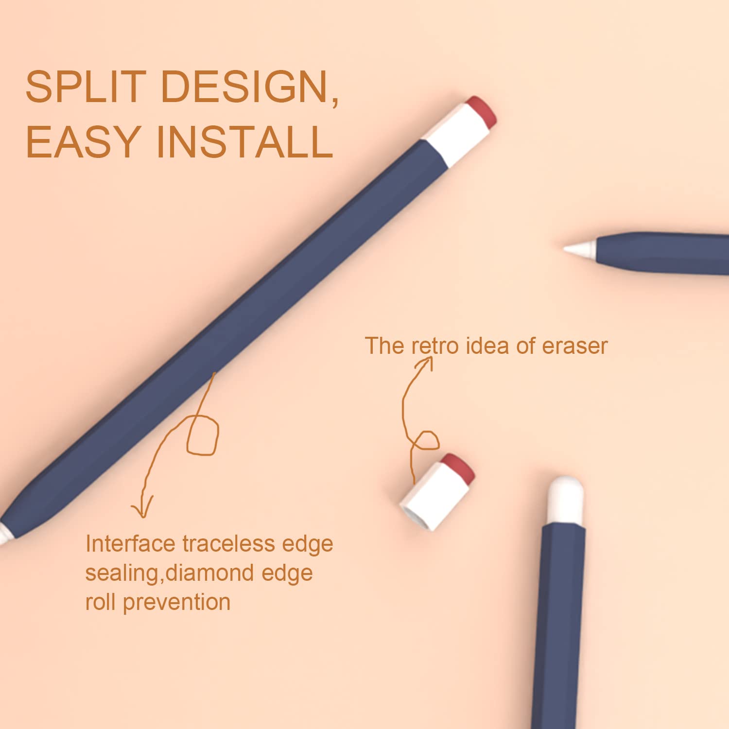 LOVE MEI Silicone Pencil Case Compatible Apple Pencil 1st Gen Non-Slip Smooth Grip Navy Blue