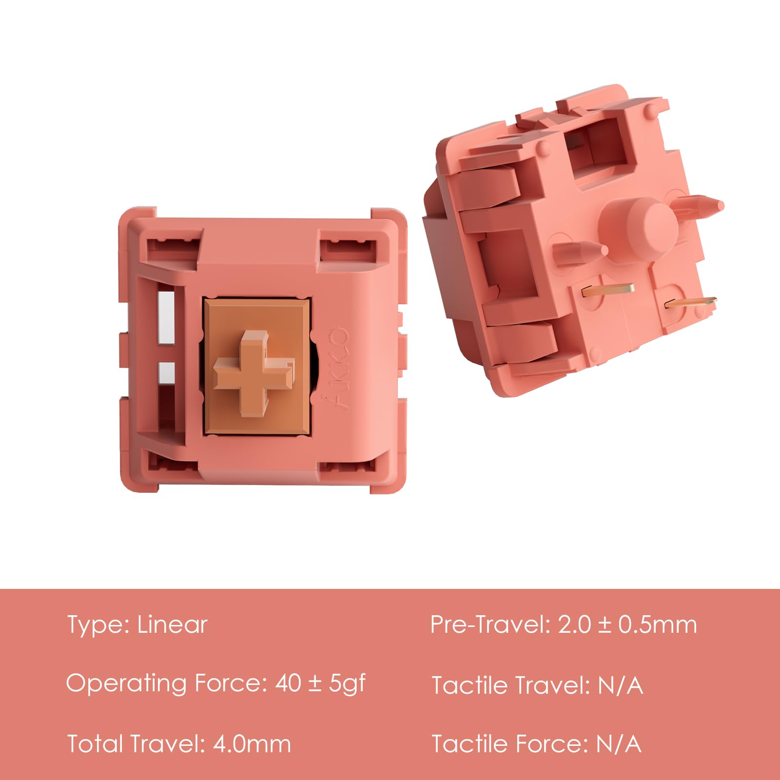 Akko Rosewood Keyboard Switch For Mechanical Gaming Keyboard, 5 Pin 40Gf Linear Pre Lubed Switches (45Pcs)