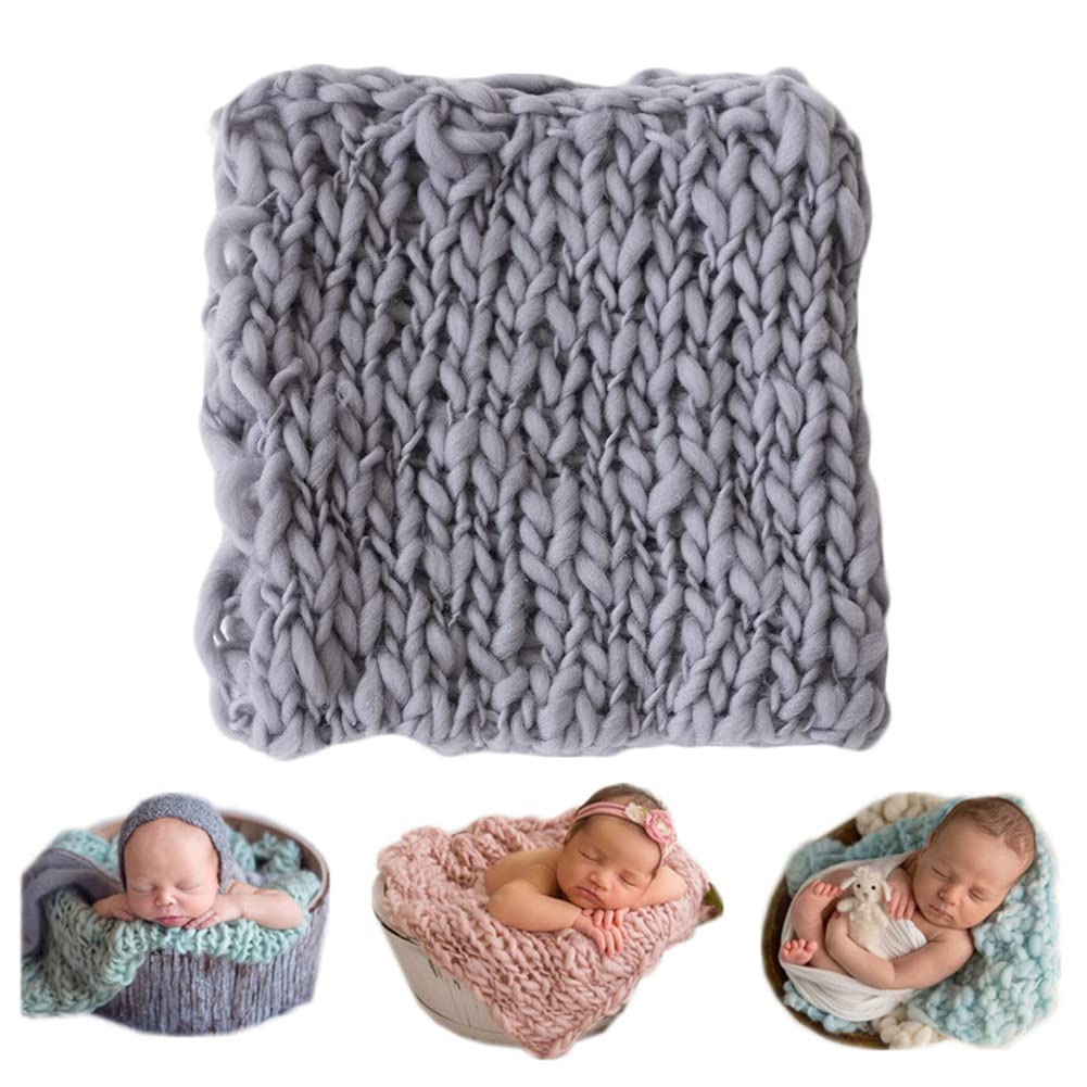 Coberllus Newborn Baby Photo Props Wrap Handmade Knitted Twist Wrap Posing Aid Backdrops For Boy Girls Photography Shoot (Dark G