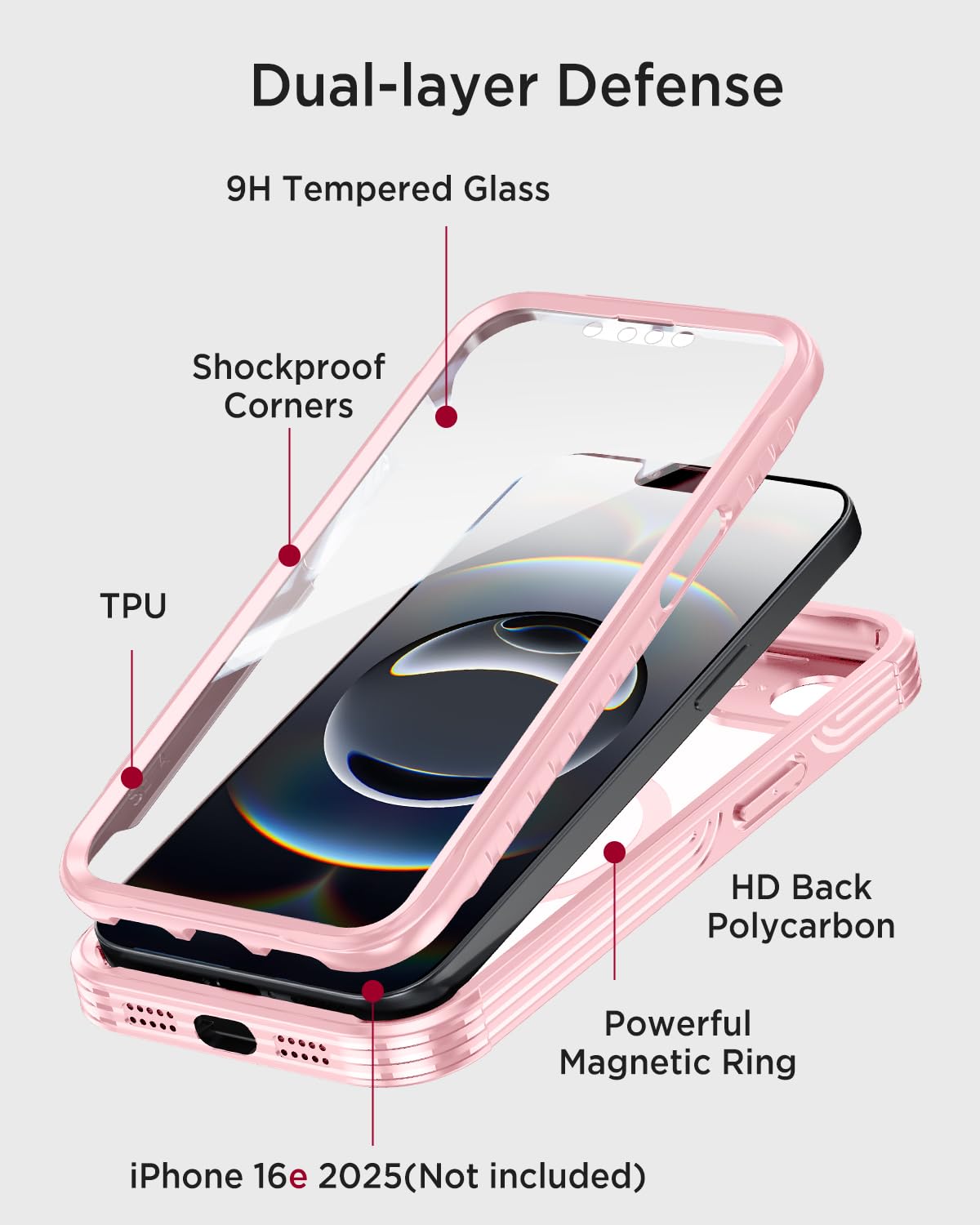 Miimall For Iphone 16E Case 6.1  , Built-In Tempered Glass Screen Protector [Compatible With Magsafe][Bubble Free] Full Body B