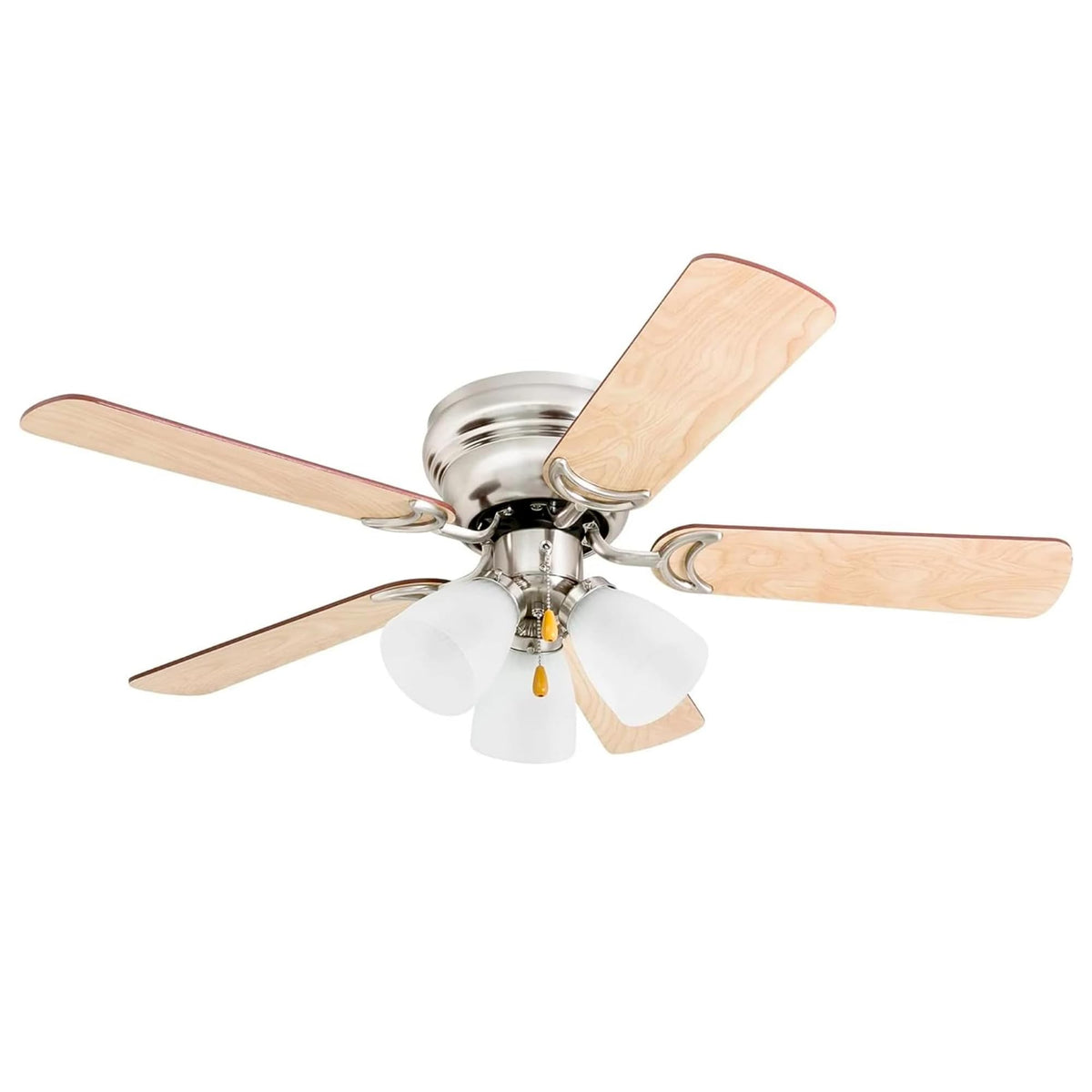 Prominence Home Whitley, 42 Inch Traditional Flush Mount Indoor Led Ceiling Fan With Light, Pull Chain, 5 Dual Finish Blades, Re