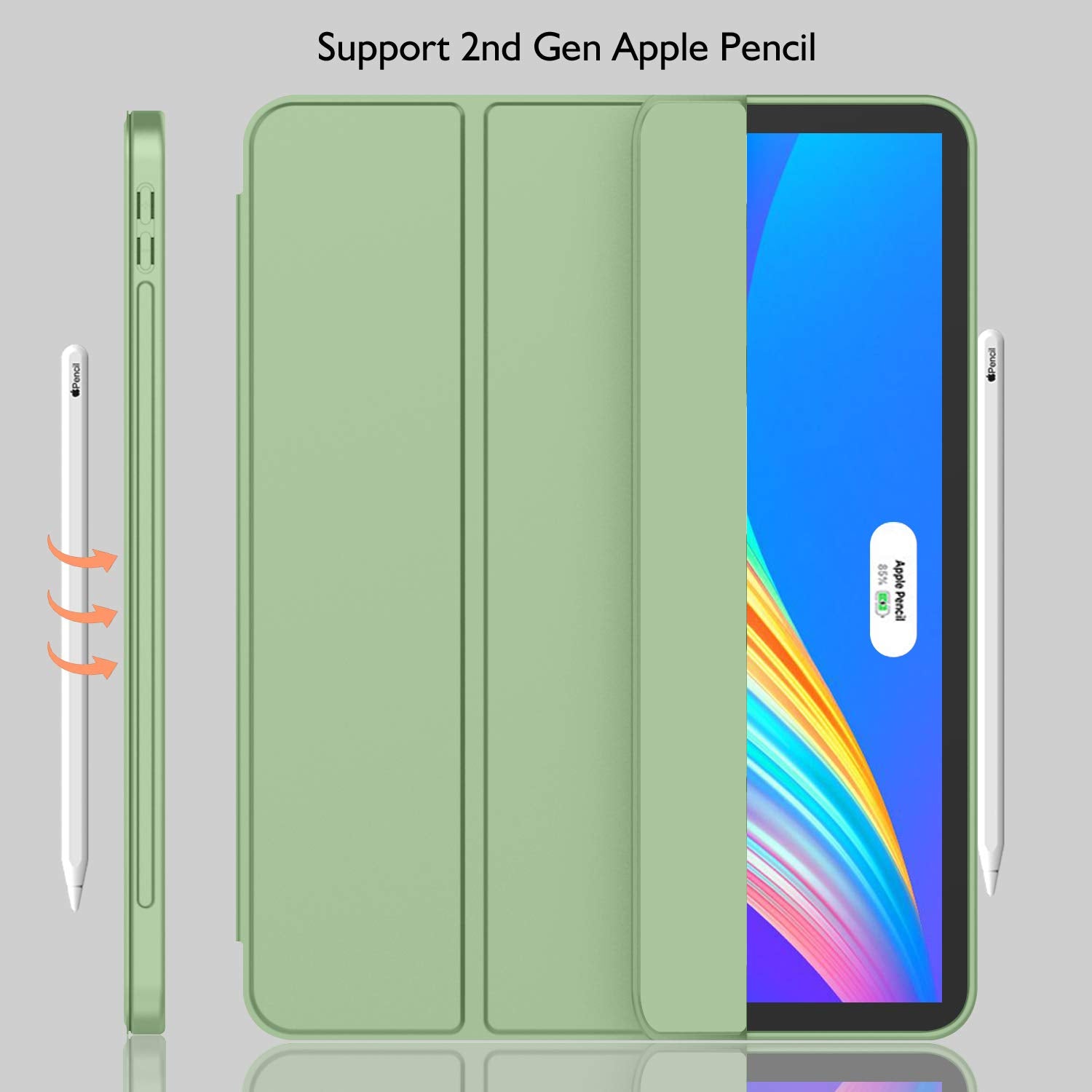 Imieet Ipad Pro 12.9 Inch Case 2022/2021/2020/2018 (6Th/5Th/4Th/3Rd Gen) With Pencil Holder [Support Ipad 2Nd Pencil Charging],Trifold Stand Smart Case With Soft Tpu Back,Auto Wake/Sleep(Matcha Green)