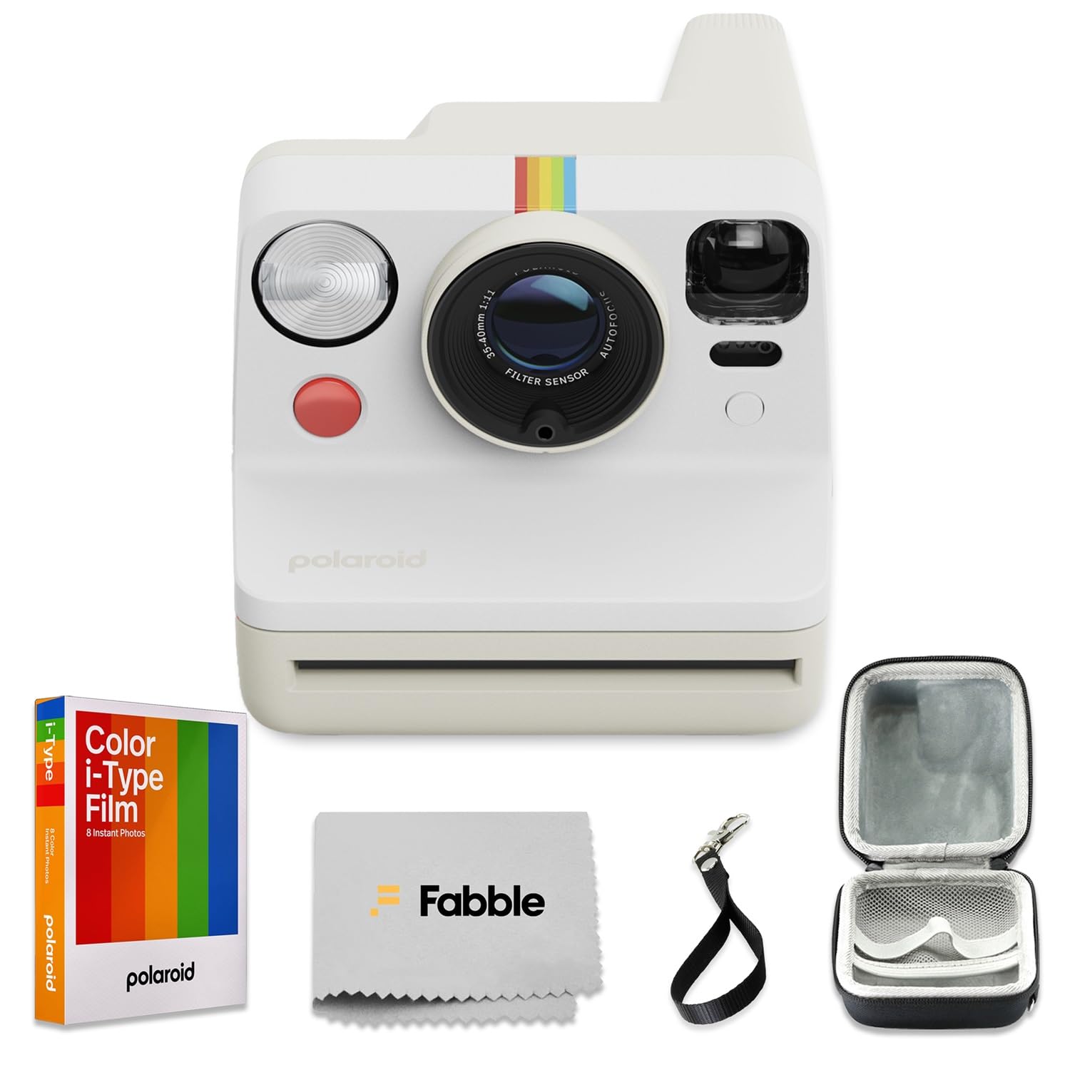 Polaroid Now Generation 3 I-Type Instant Camera (Pebble White) Bundle with Color I-Type Film (8 Exposures), Hard Protective Case