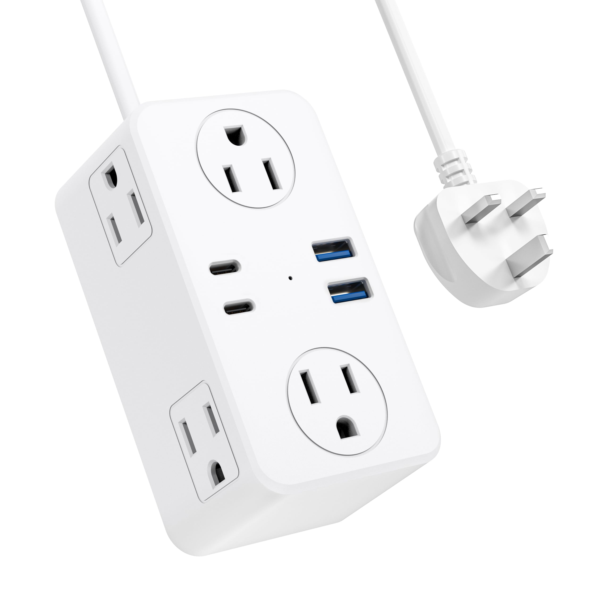 Kakyanill Uk Adapters For Travel, Us To Uk Plug Adapter, 6 Ac Outlets, 4 Usb Ports (2 Usb C), 3Ft Wrapped Around Extension Cord,