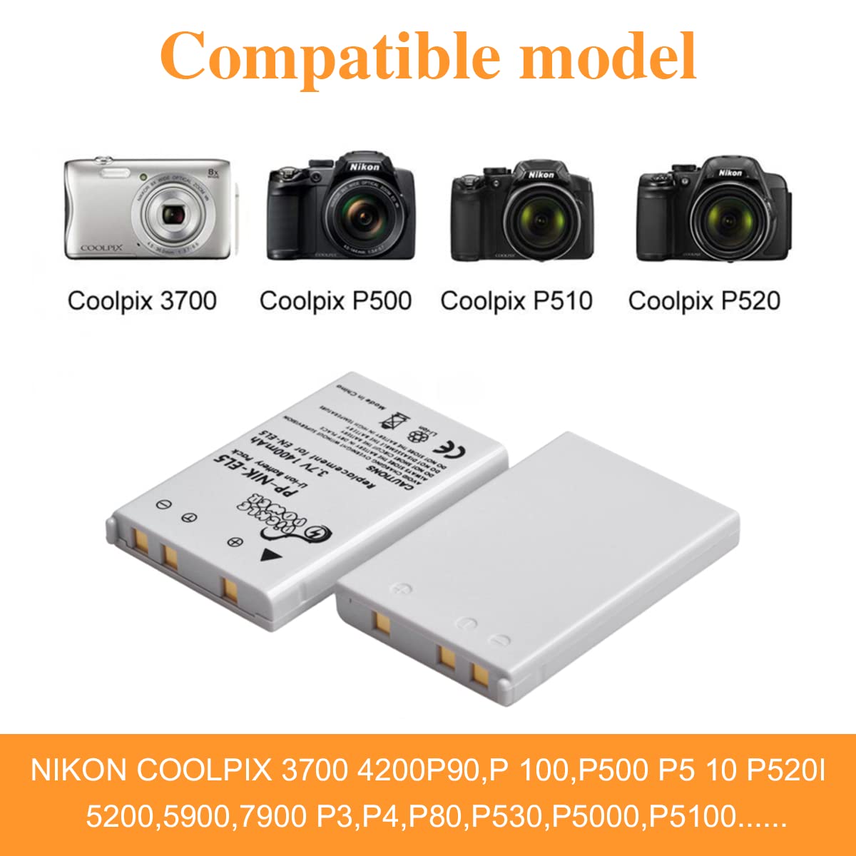 Pickle Power En El5 Battery And Led Charger For Nikon En El5 Mh 61 Compatible With Nikon Coolpix 3700, 4200, 5200, 5900, 7900, P