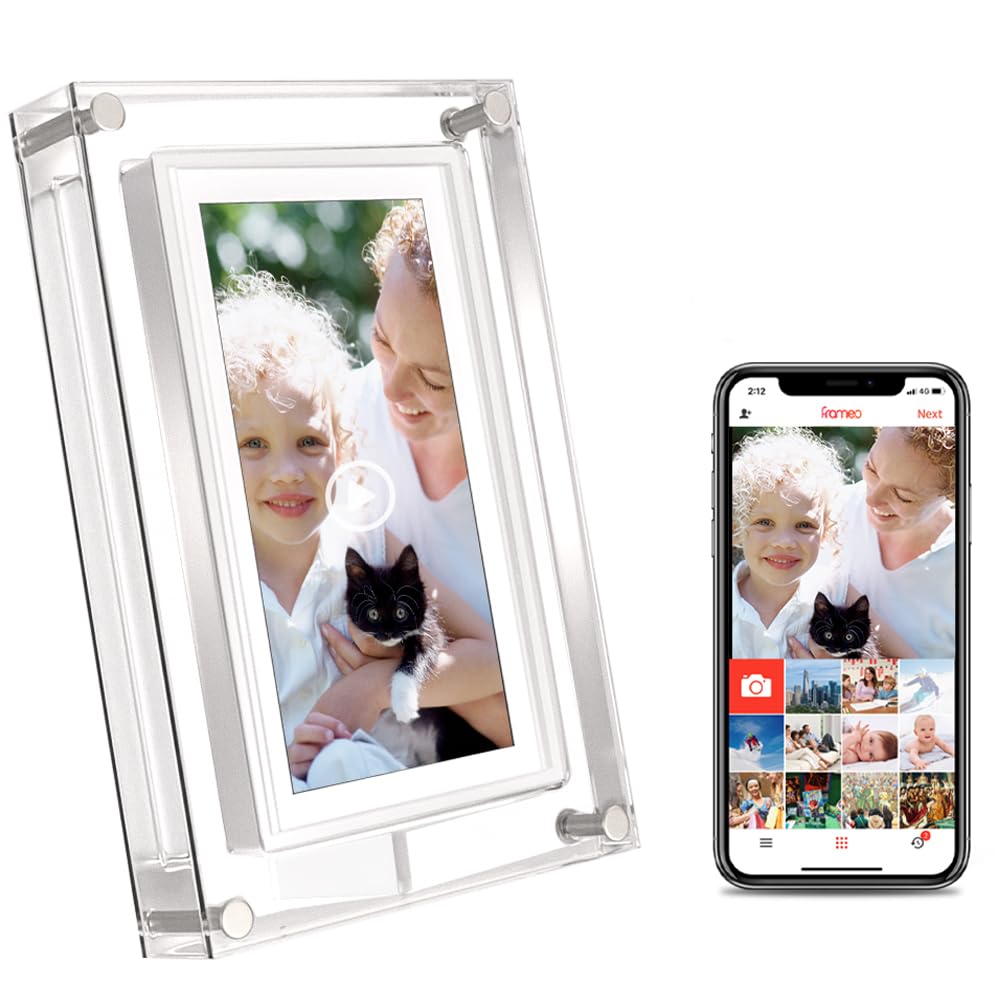 Frameo 5 Inch Smart Wifi Acrylic Digital Photo Frame Ips Lcd Touch Screen, Auto Rotate Portrait And Landscape, Built In 32Gb Mem