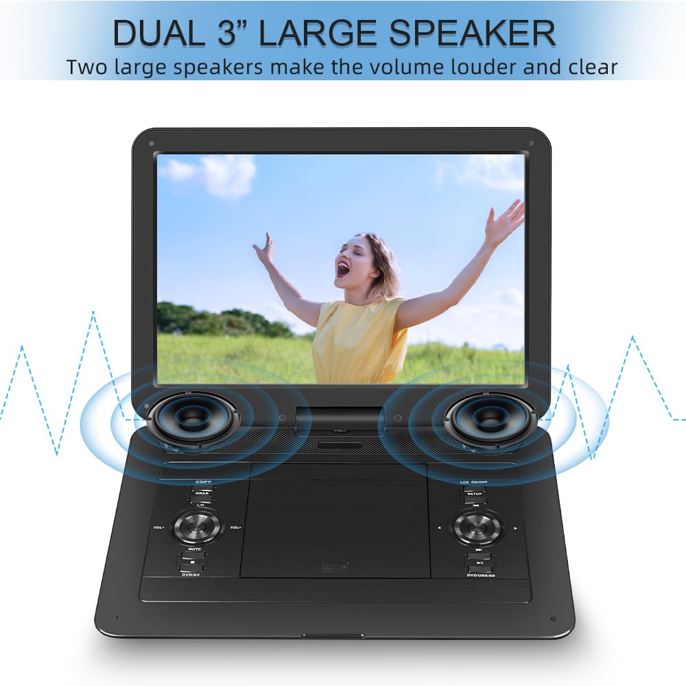 17.9'' Portable Dvd Player With 15.6'' Hd Swivel Large Screen, Dvd Player Portable With 6 Hrs 5000Mah Rechargeable Battery, Sync