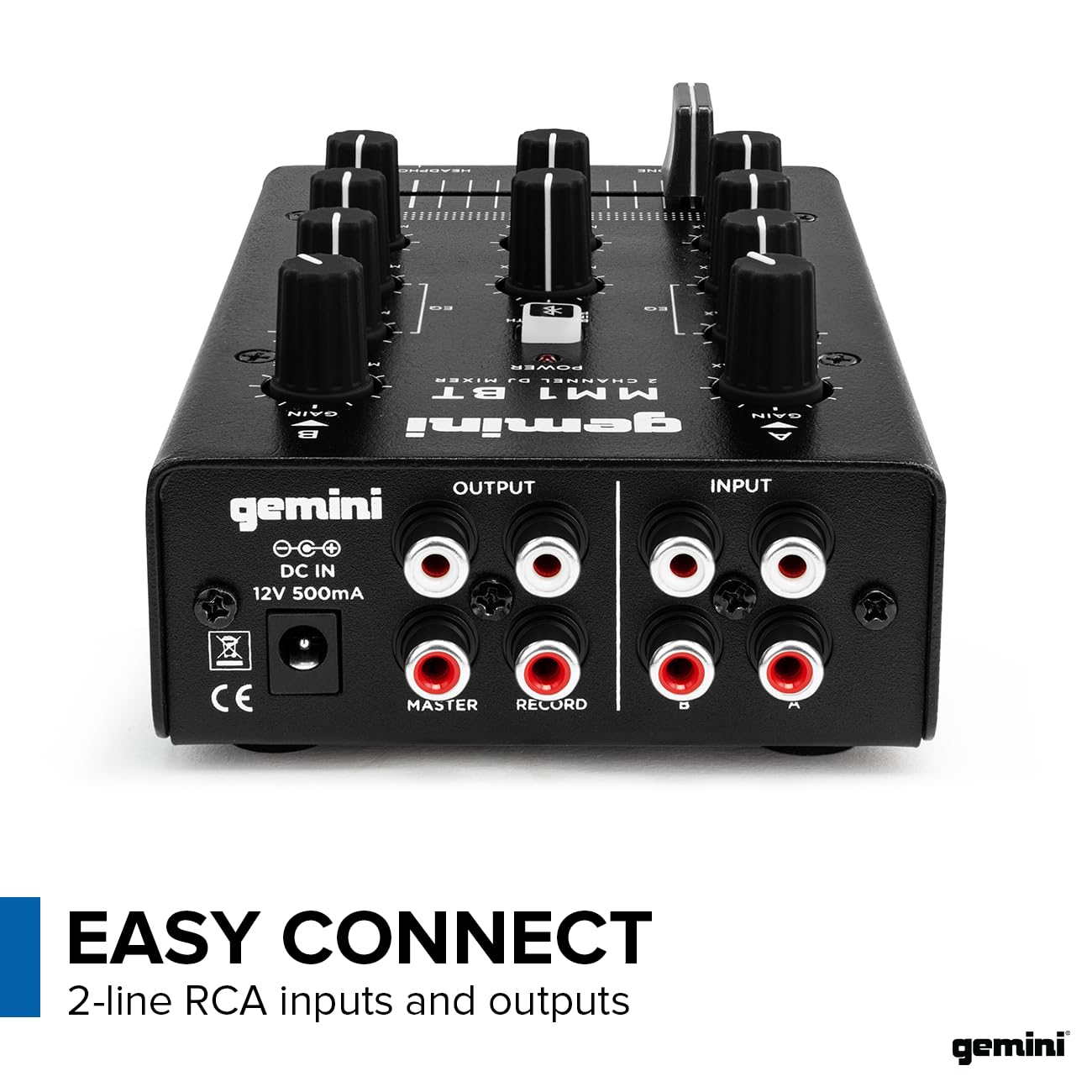 Gemini Portable Bluetooth Dj Mixer - 2-Channel Mini Audio Mixer With Wireless Input, Rca, Mic & Headphone Jacks, Eq & Crossfader
