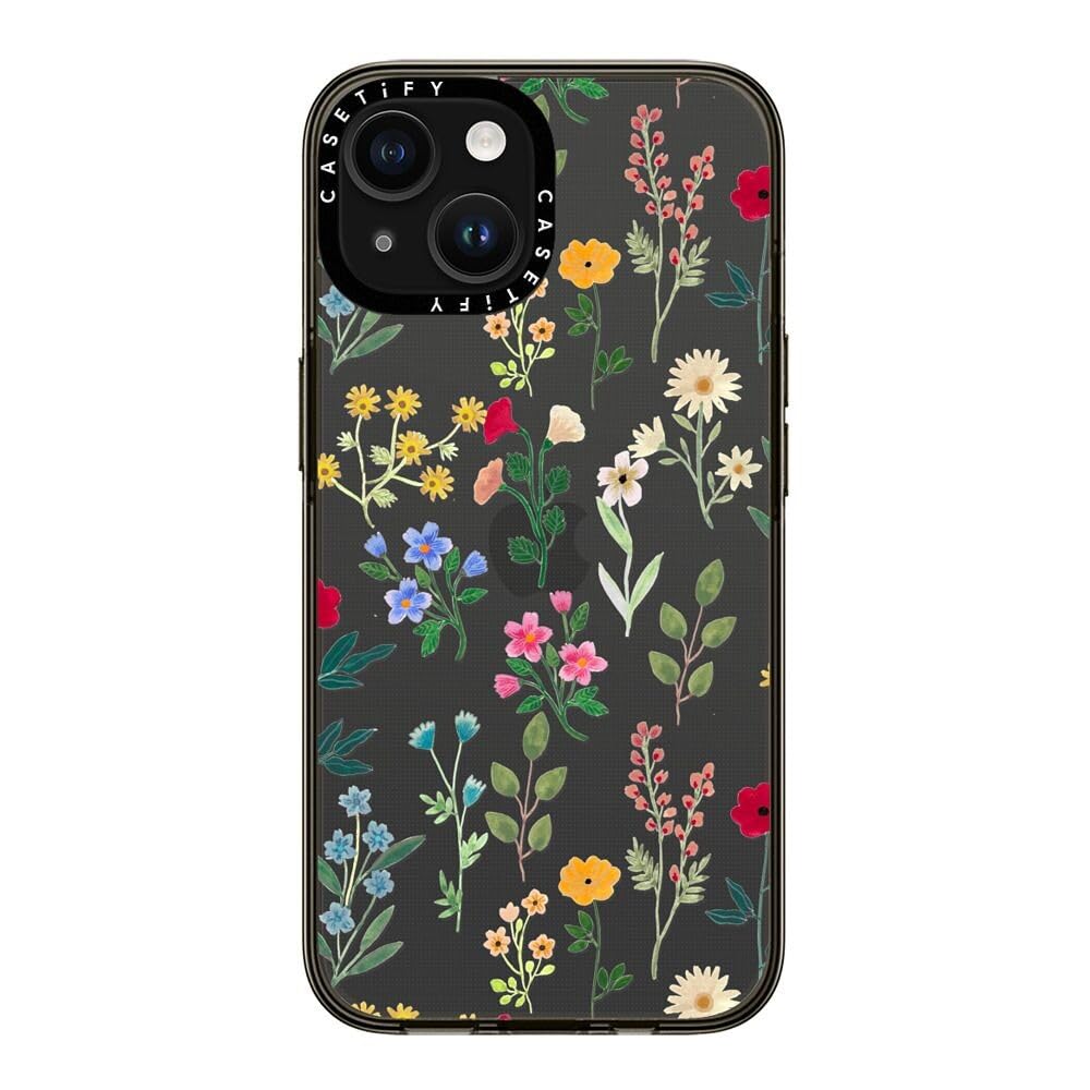 Casetify Compact Case For Iphone 15 [2X Military Grade Drop Tested / 4Ft Drop Protection]   Spring Botanicals 2   Clear Black