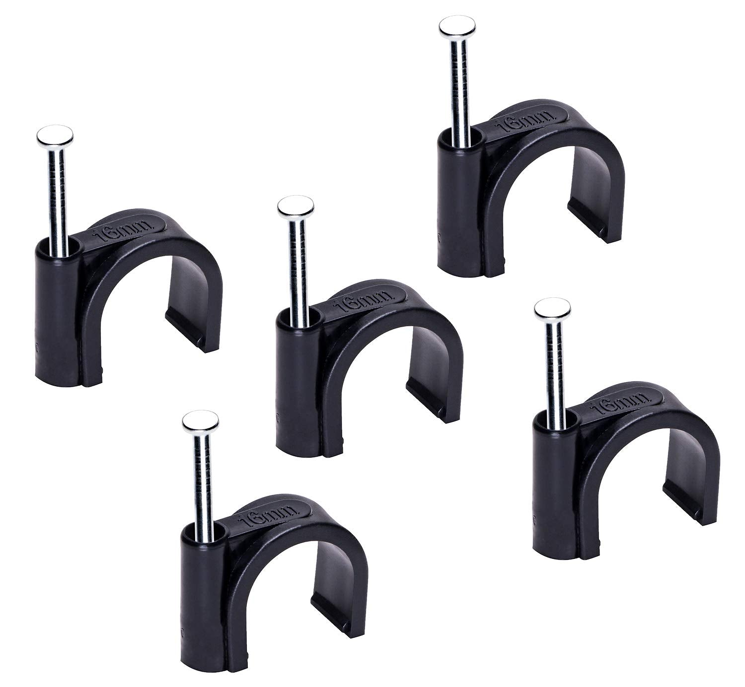 Mini Skater 16Mm Nylon Steel Nail In Circle Ethernet Cable Clips Cord Holder Wire Management,Pack Of 50.(Black)