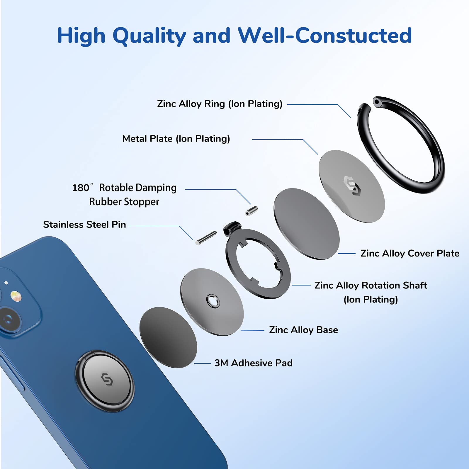 Syncwire Cell Phone Ring Holder Stand, 360 Degree Rotation Universal Finger Ring Kickstand With Polished Metal Phone Grip For Ma