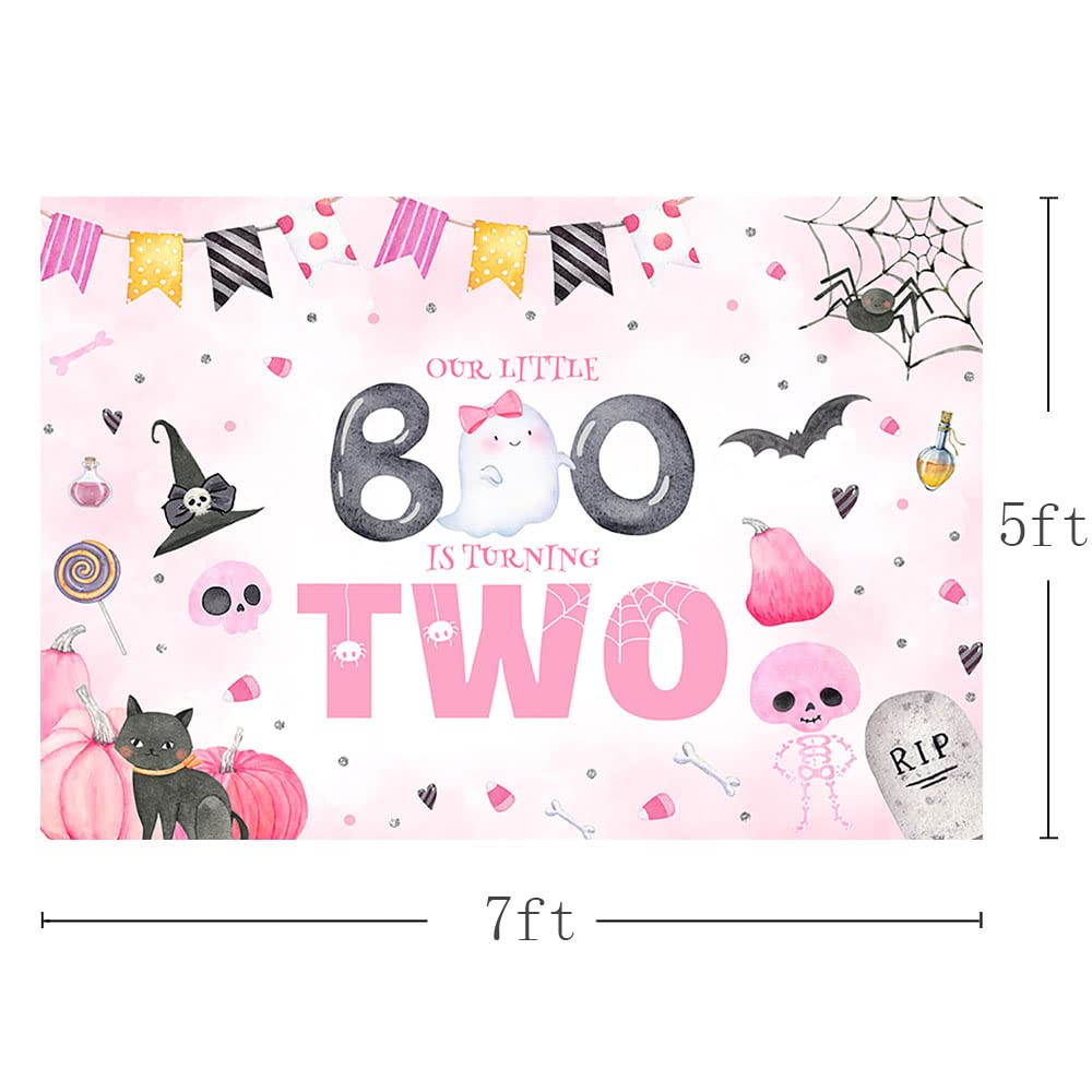 Mehofond 7X5Ft Halloween Pastel Little Boo Party Backdrop For Girl Pink Pumpkin Ghost Bat Background 2Nd Birthday Decorations Ou