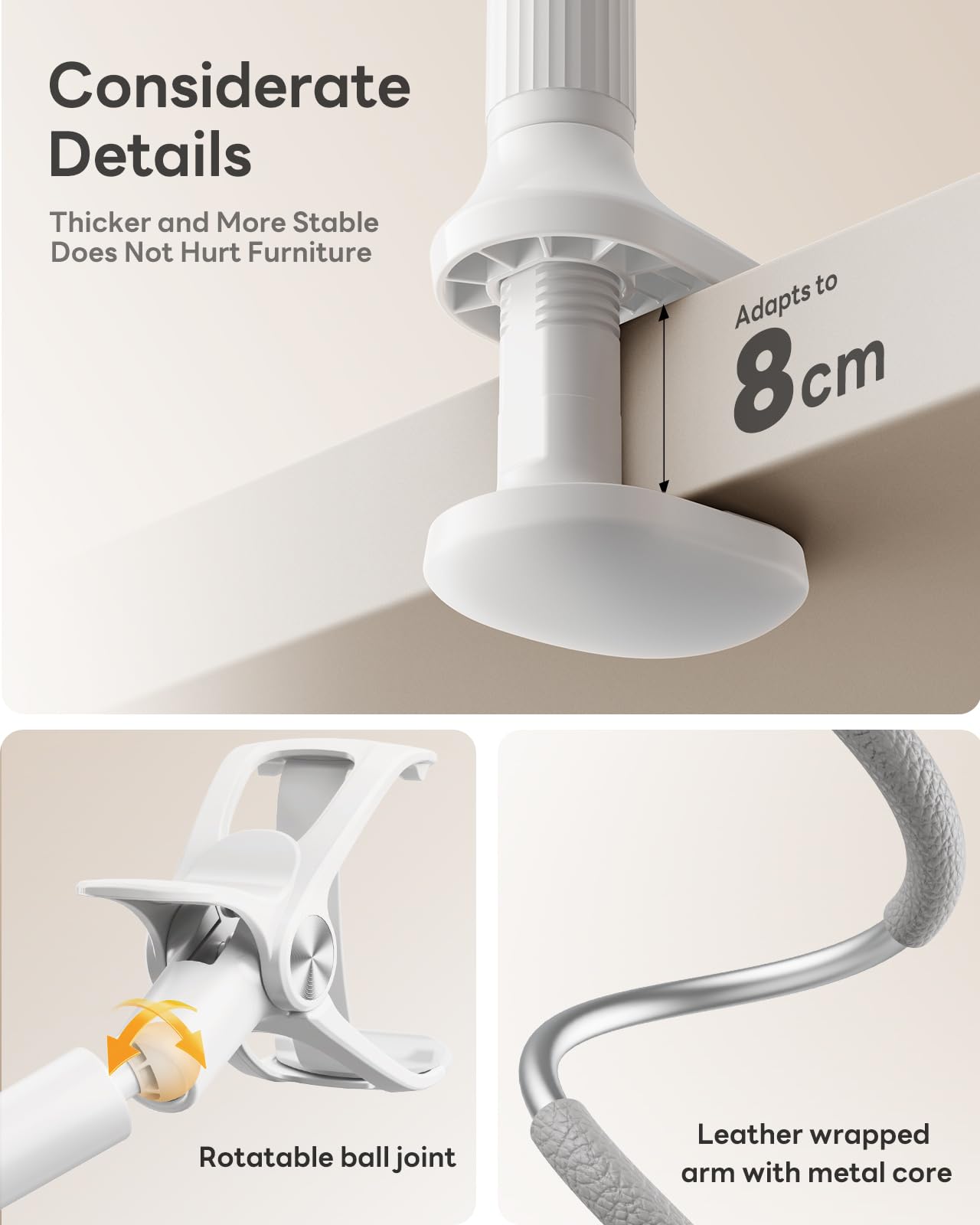 Saiji Gooseneck Phone Stand For Bed, Lazy Bracket Cell Phone Holder Long Arm Clip Clamp Mount For Filming, Compatible With 4 7''