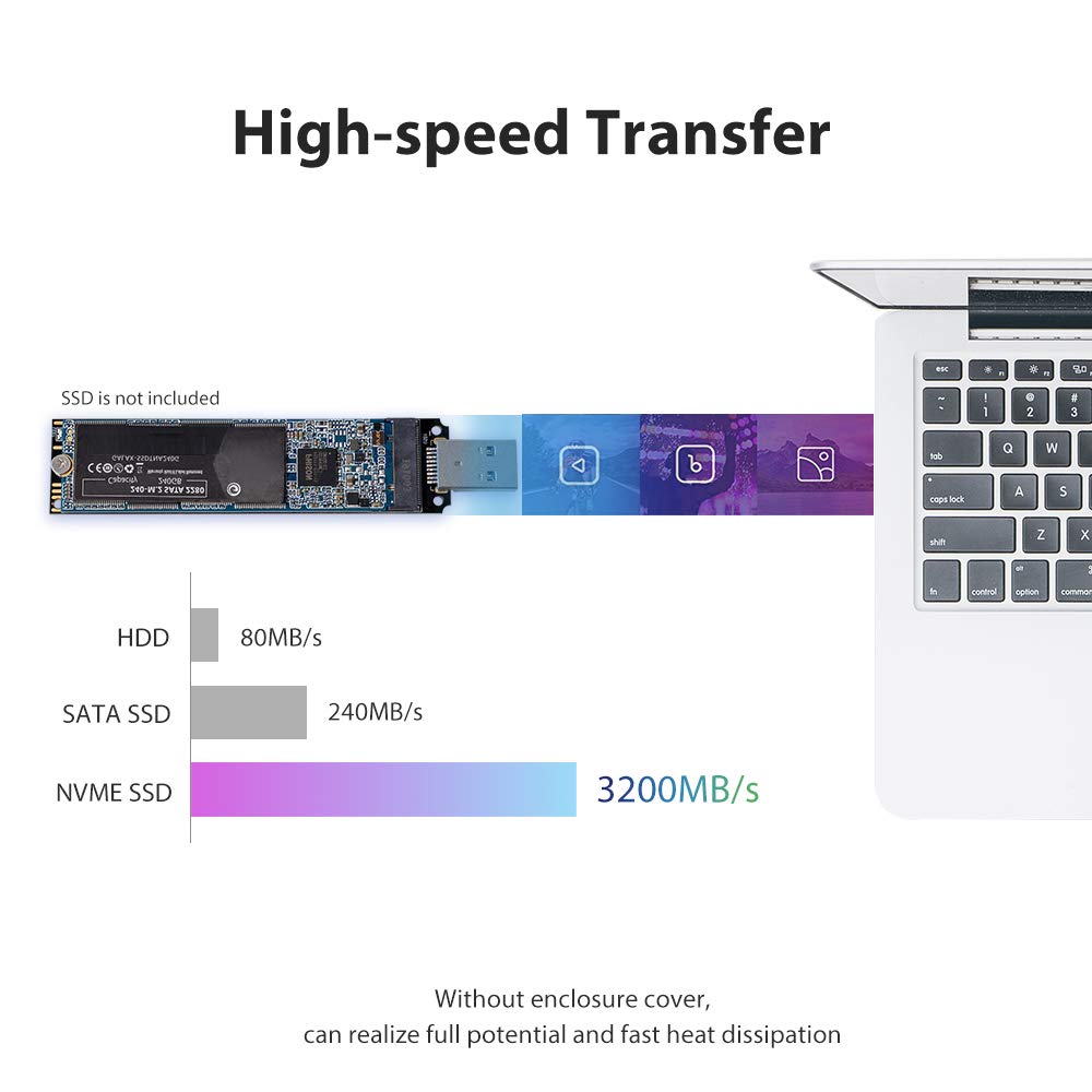 Jesot Nvme To Usb Adapter, M.2 Ssd Portable Converter, Pcie Based M Key Hard Drive Reader, 10 Gbps Usb 3.1 Gen 2 Bridge Chip, Ho