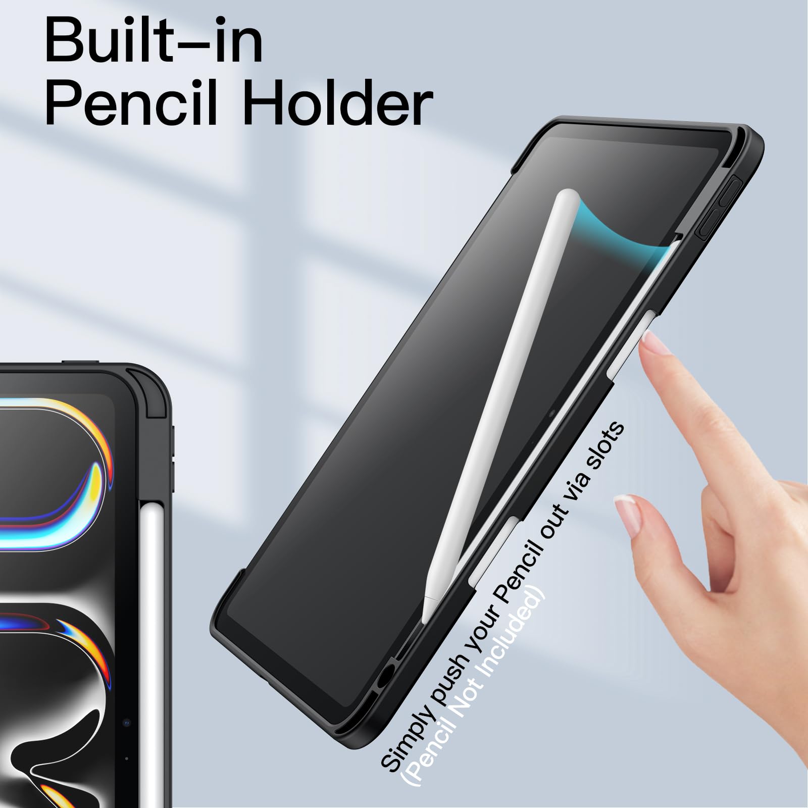 Jetech Case For Ipad Pro 11-Inch M4 (2024) With Pencil Holder, Clear Transparent Back Shell Slim Stand Shockproof Tablet Cover,