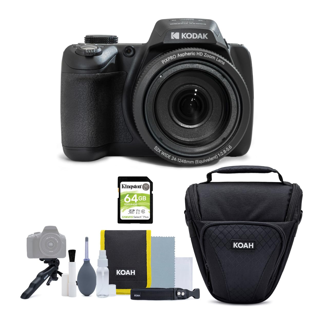 Kodak Pixpro Az528 16Mp Astro Zoom Digital Camera With 52X Zoom And 3 Inch Lcd Display (Black) Bundle With 64Gb Memory Card, And